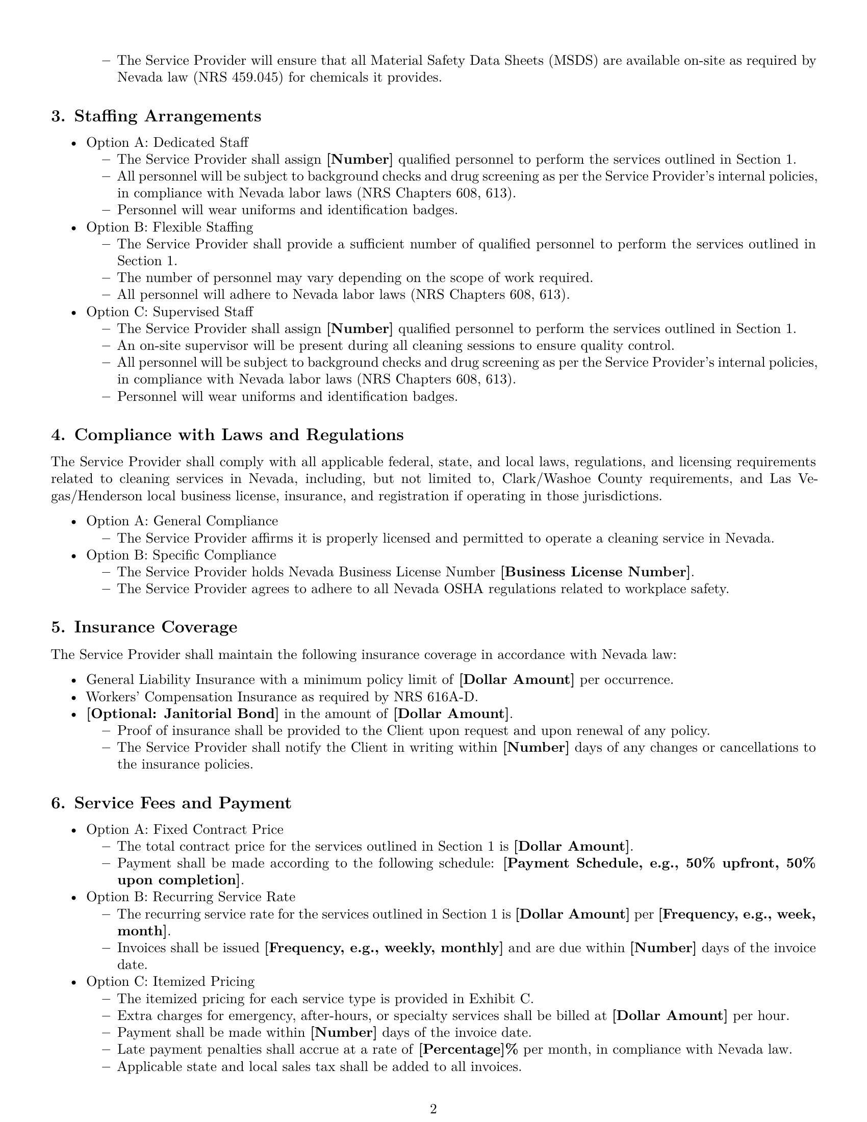 Preview page 2 of Free Nevada cleaning service contract template