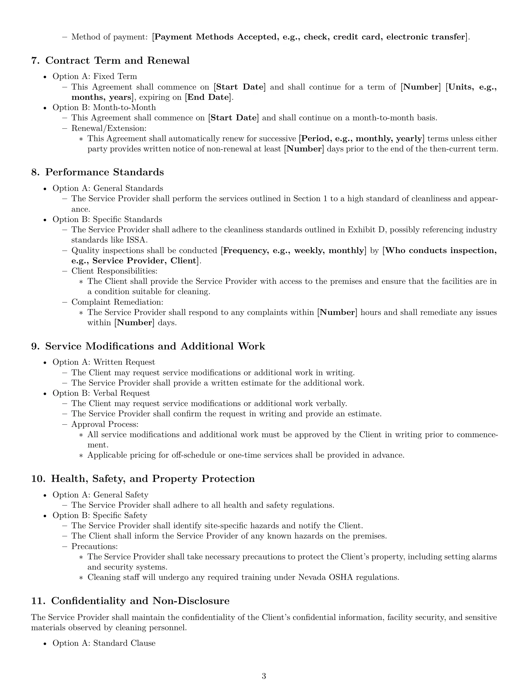 Preview page 3 of Free Nevada cleaning service contract template