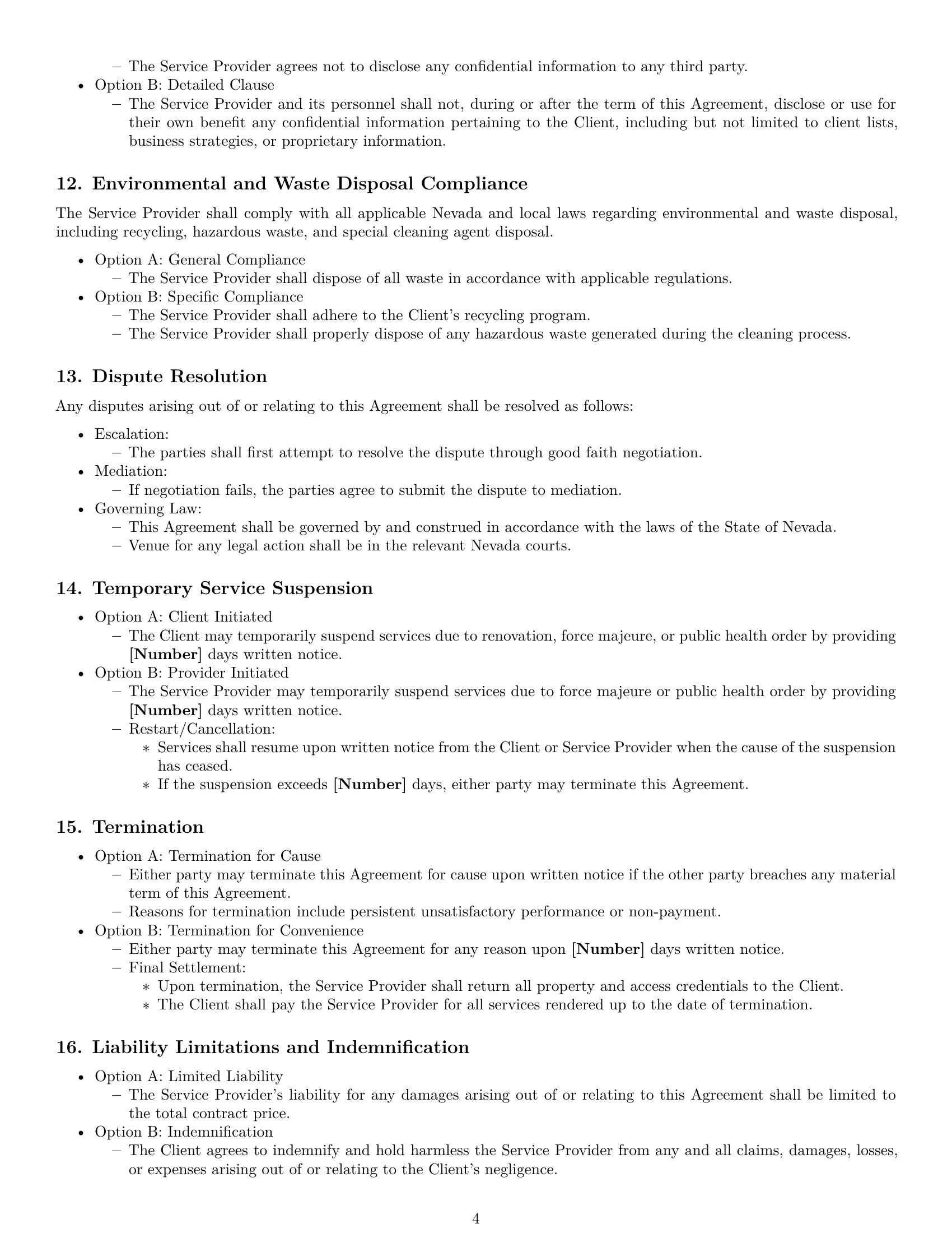 Preview page 4 of Free Nevada cleaning service contract template