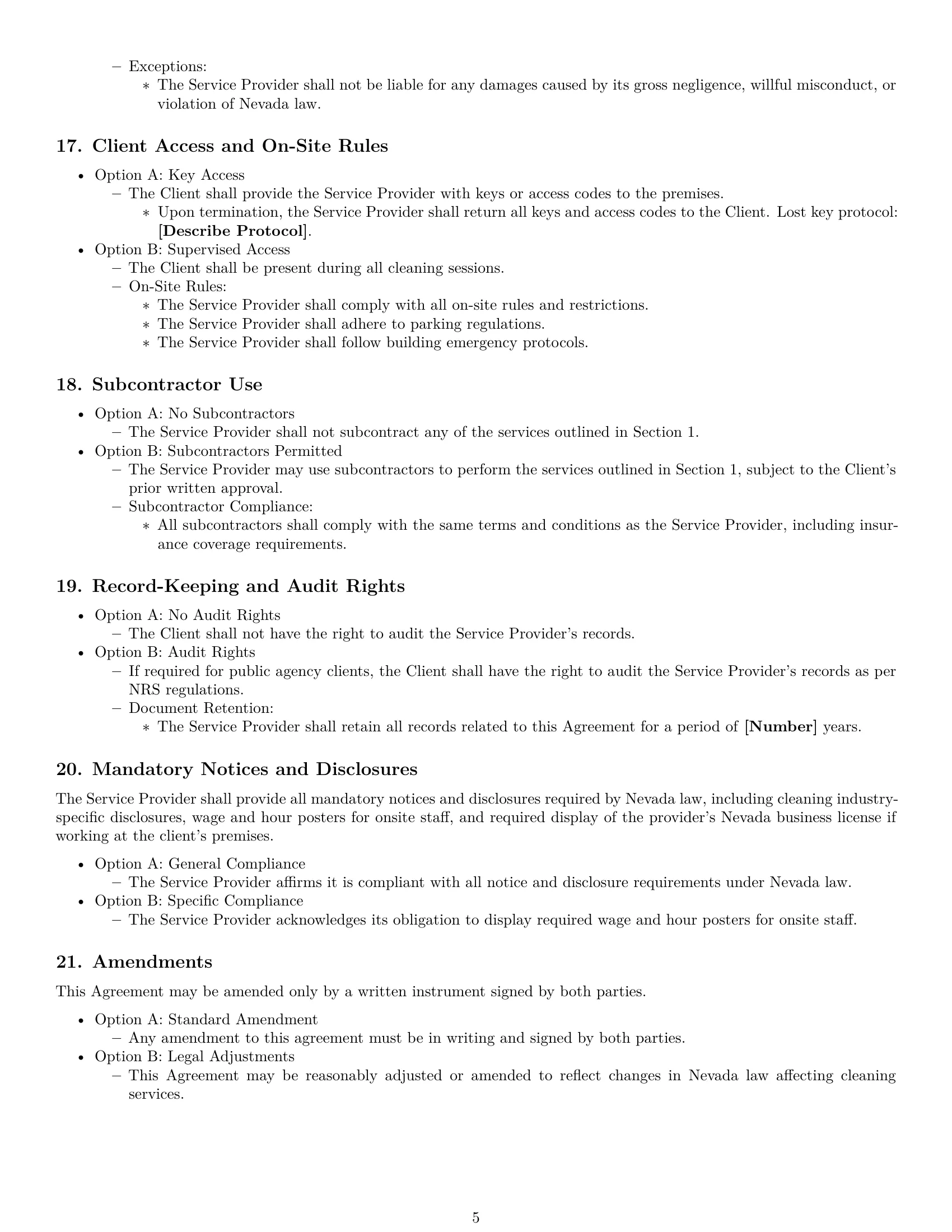Preview page 5 of Free Nevada cleaning service contract template