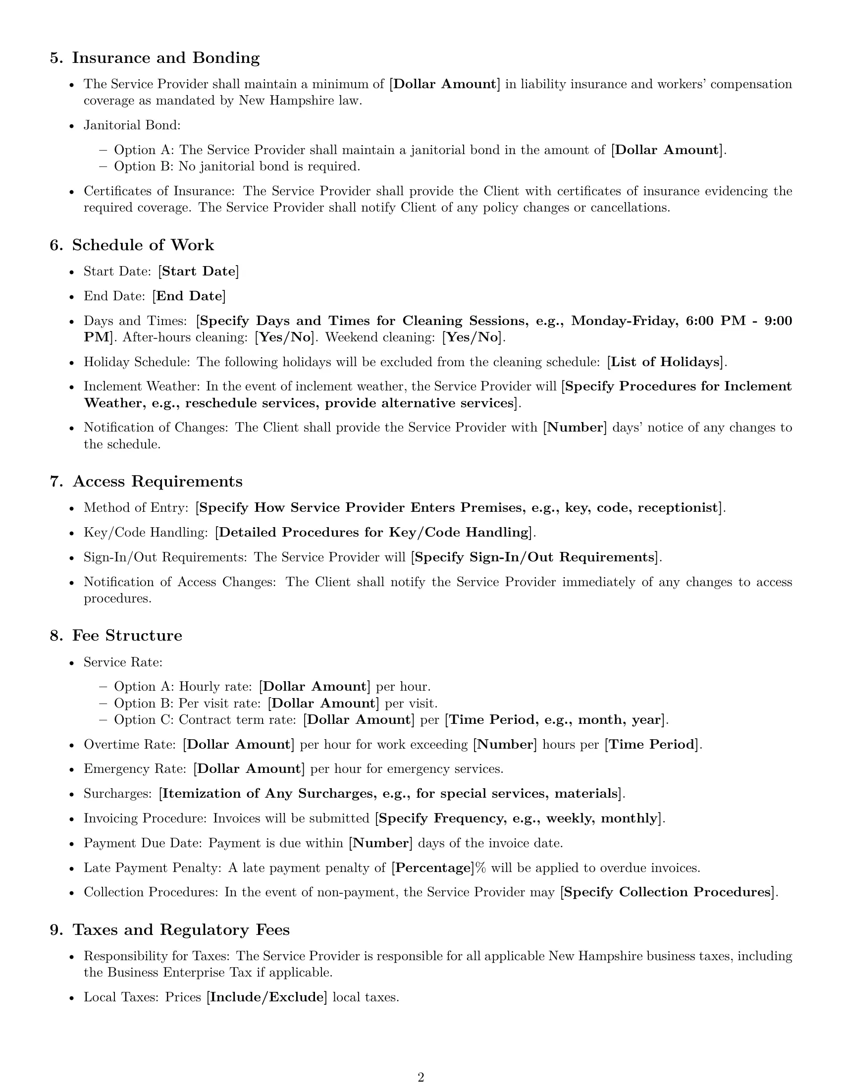 Preview page 2 of Free New Hampshire cleaning service contract template