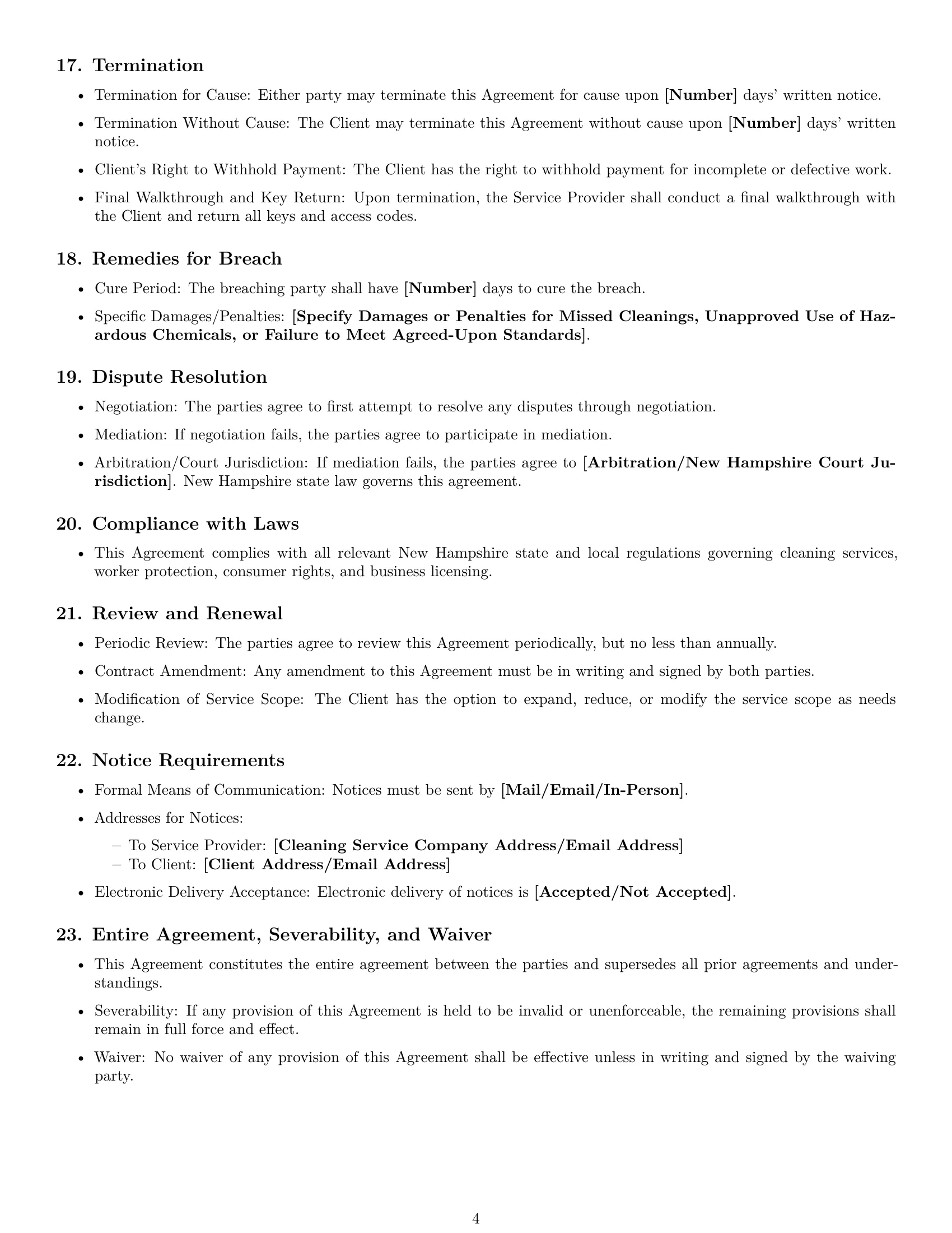 Preview page 4 of Free New Hampshire cleaning service contract template