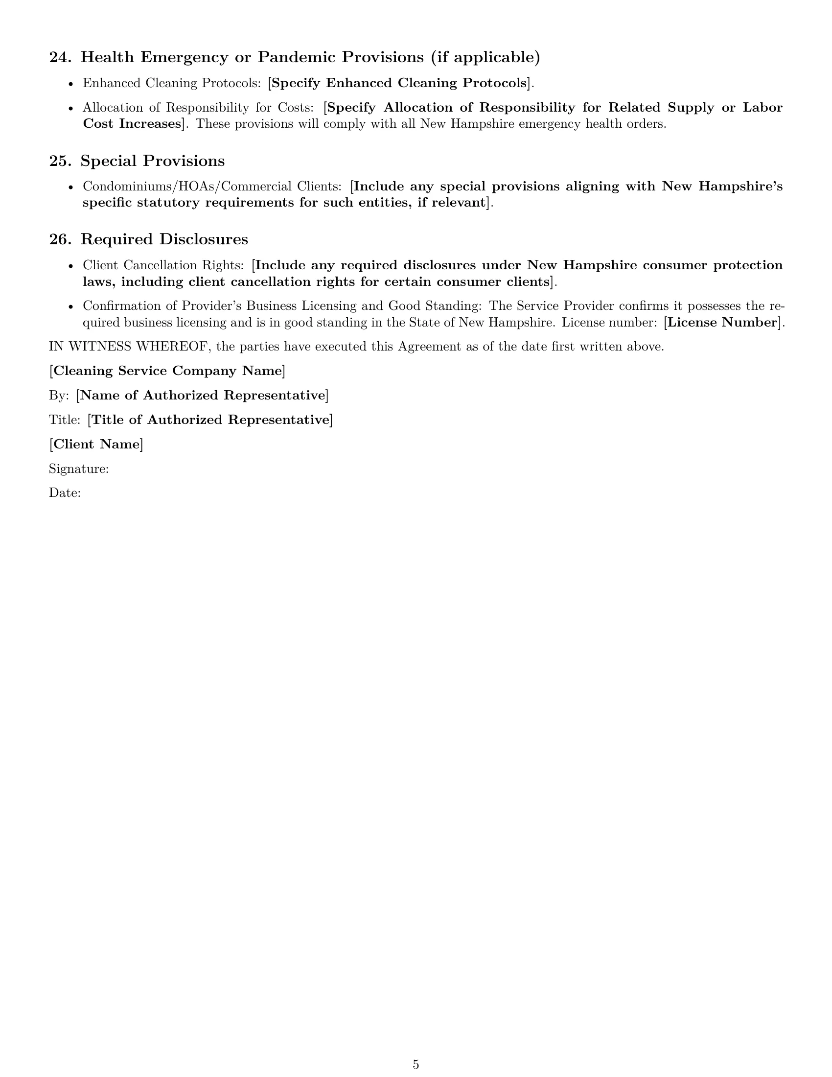 Preview page 5 of Free New Hampshire cleaning service contract template