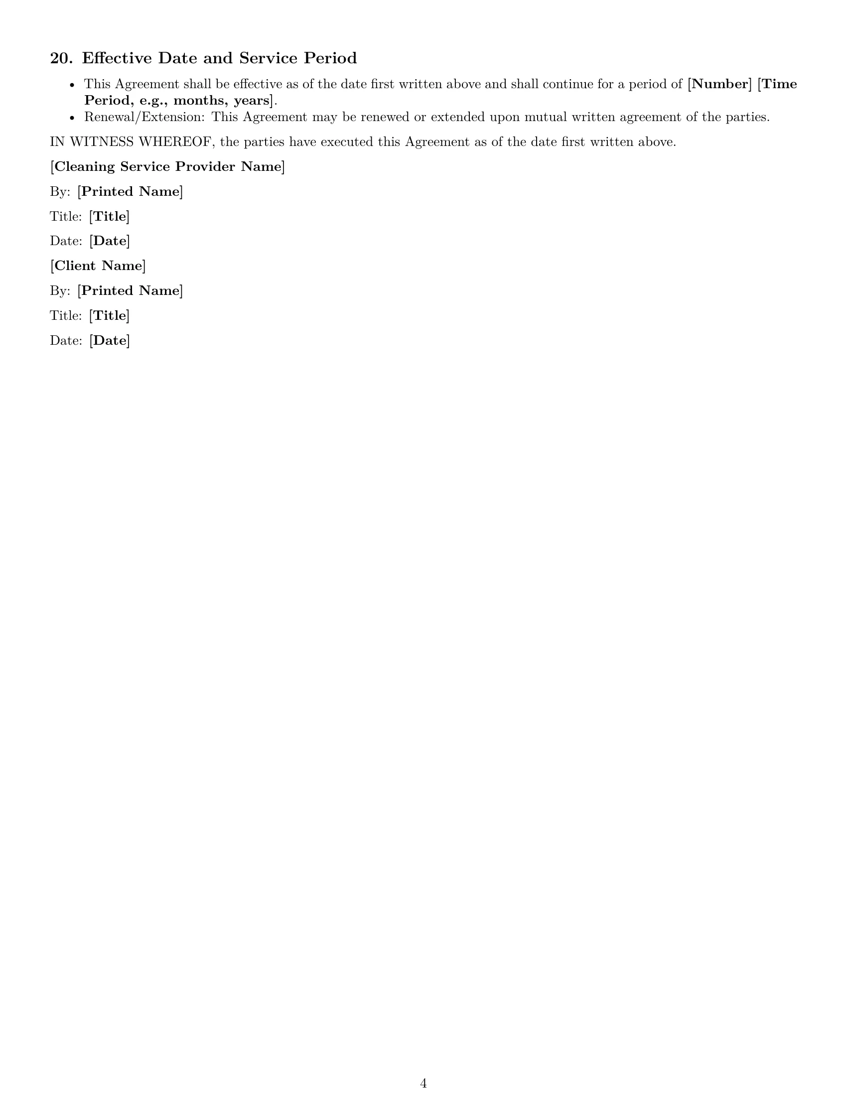 Preview page 4 of Free Arizona cleaning service contract template