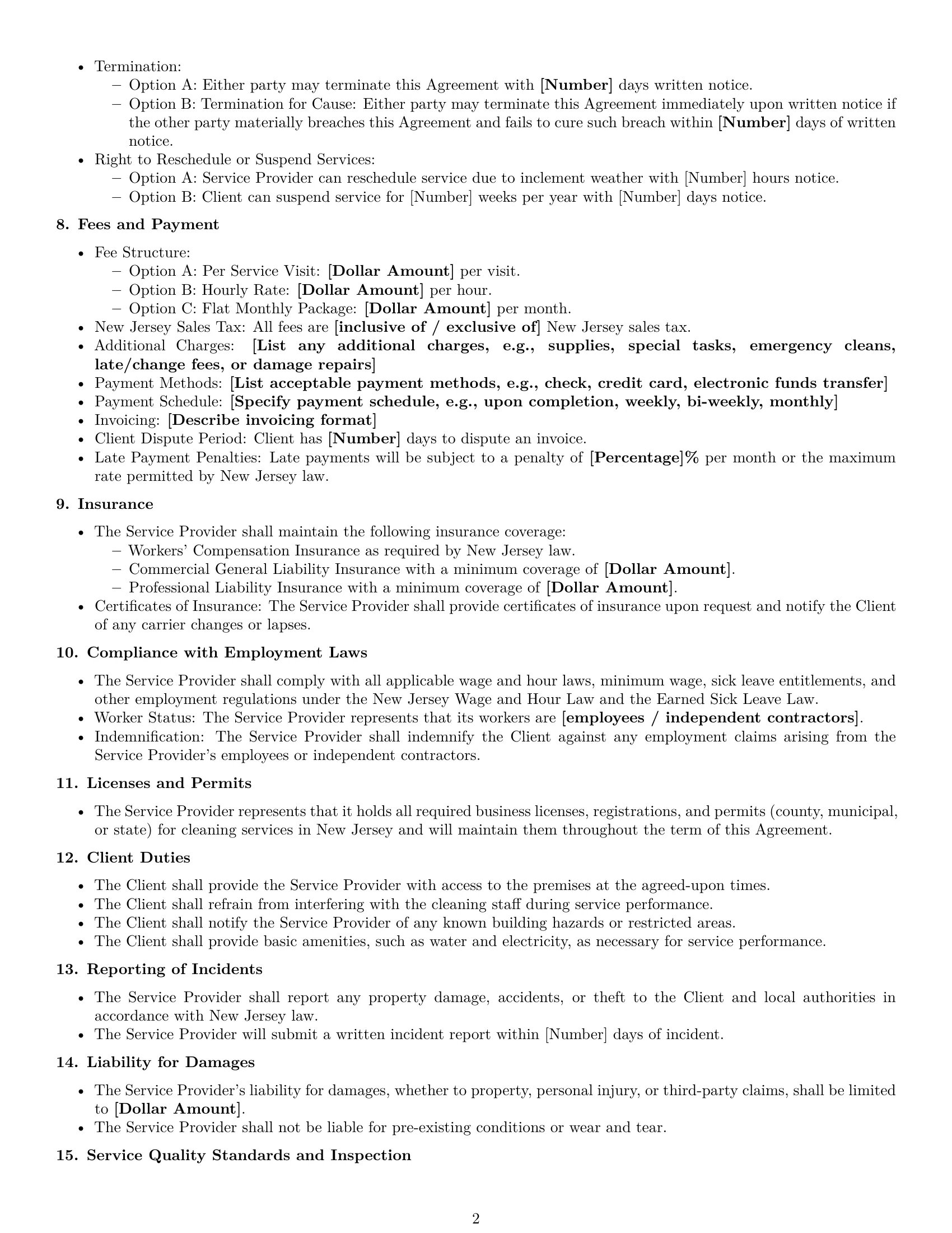 Preview page 2 of Free New Jersey cleaning service contract template