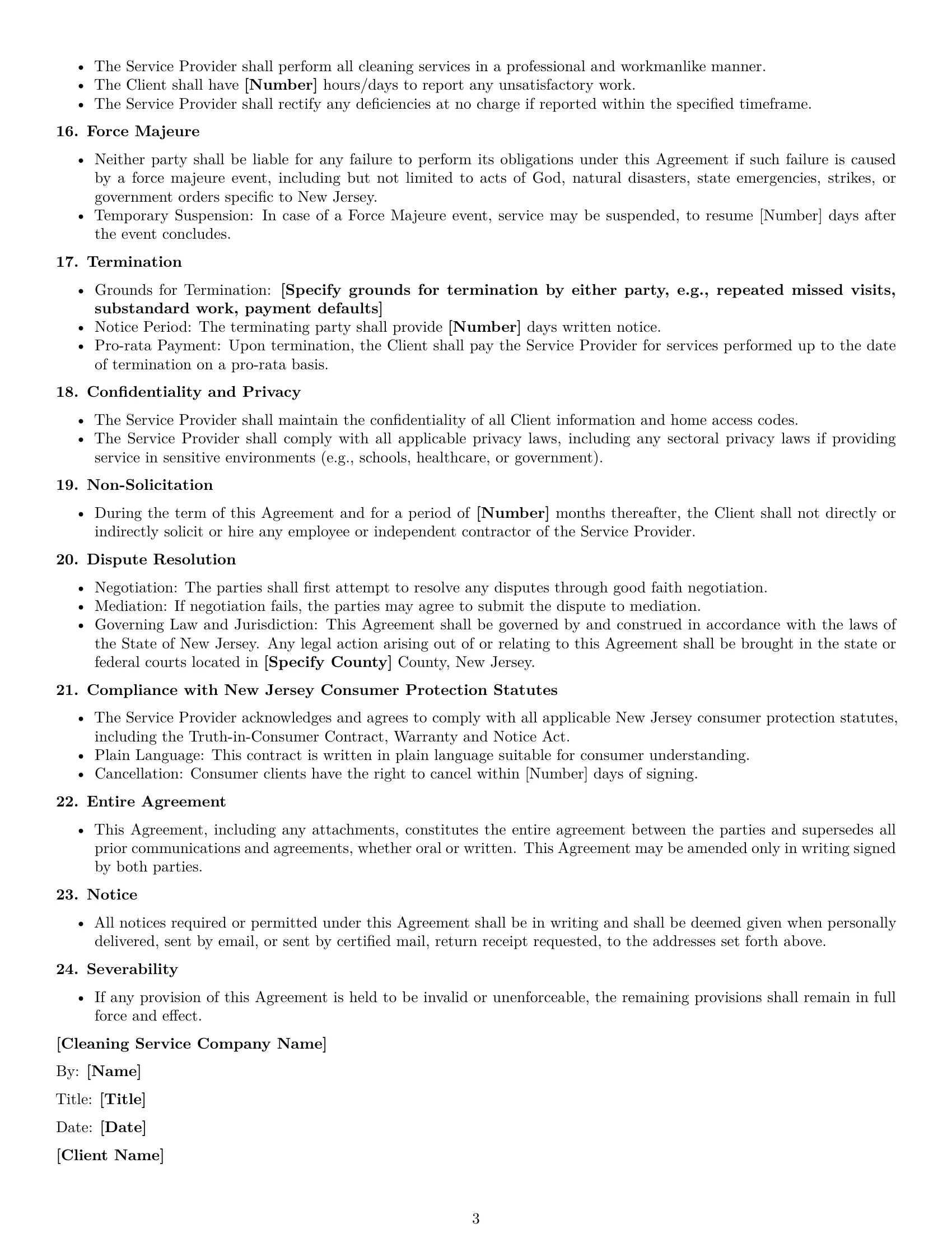 Preview page 3 of Free New Jersey cleaning service contract template