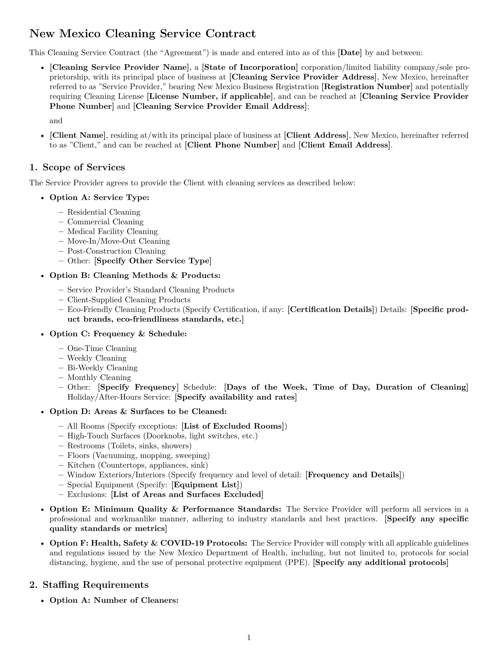 Preview page 1 of Free New Mexico cleaning service contract template