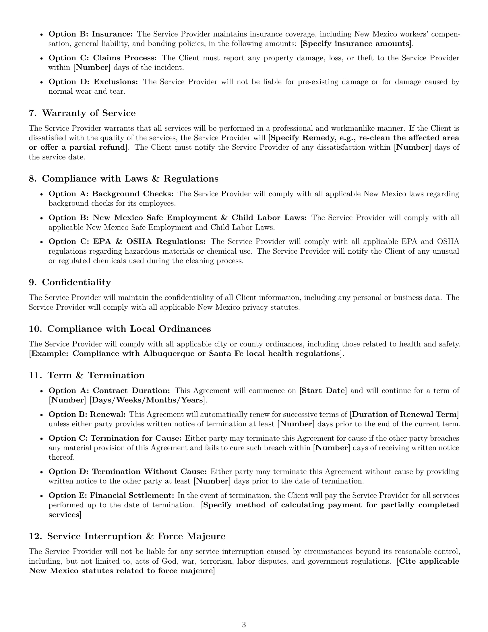 Preview page 3 of Free New Mexico cleaning service contract template