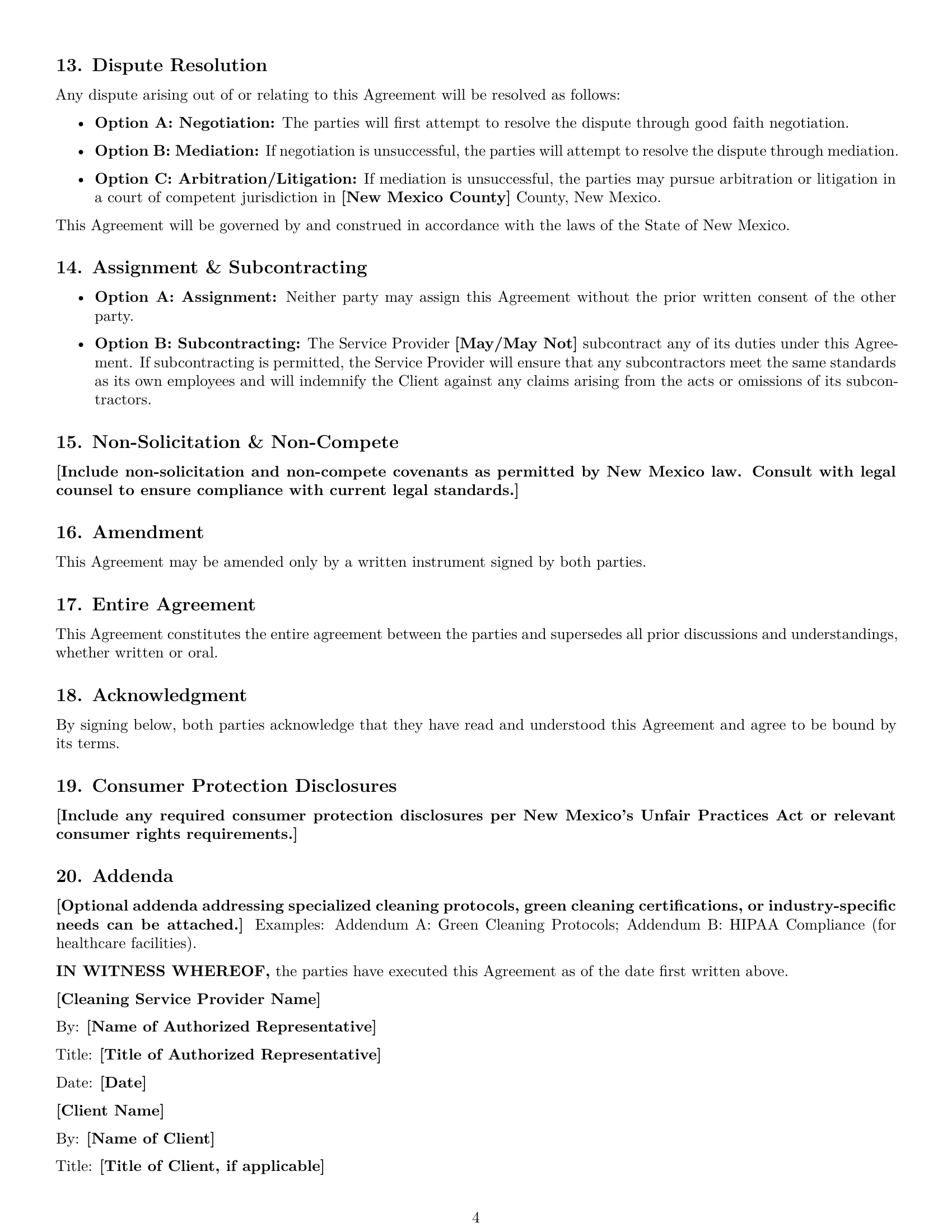 Preview page 4 of Free New Mexico cleaning service contract template