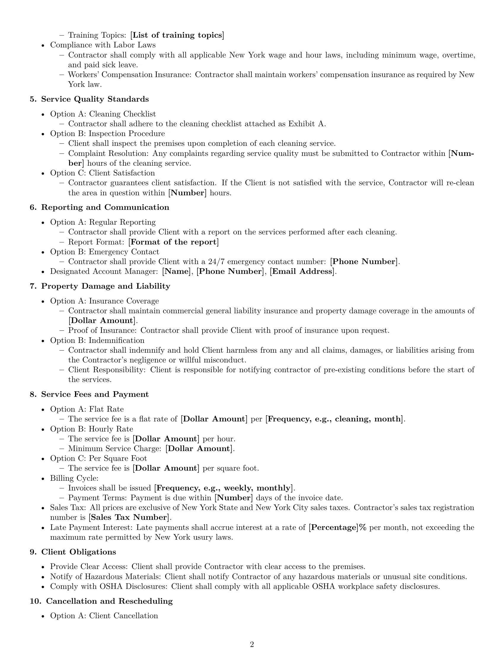 Preview page 2 of Free New York cleaning service contract template