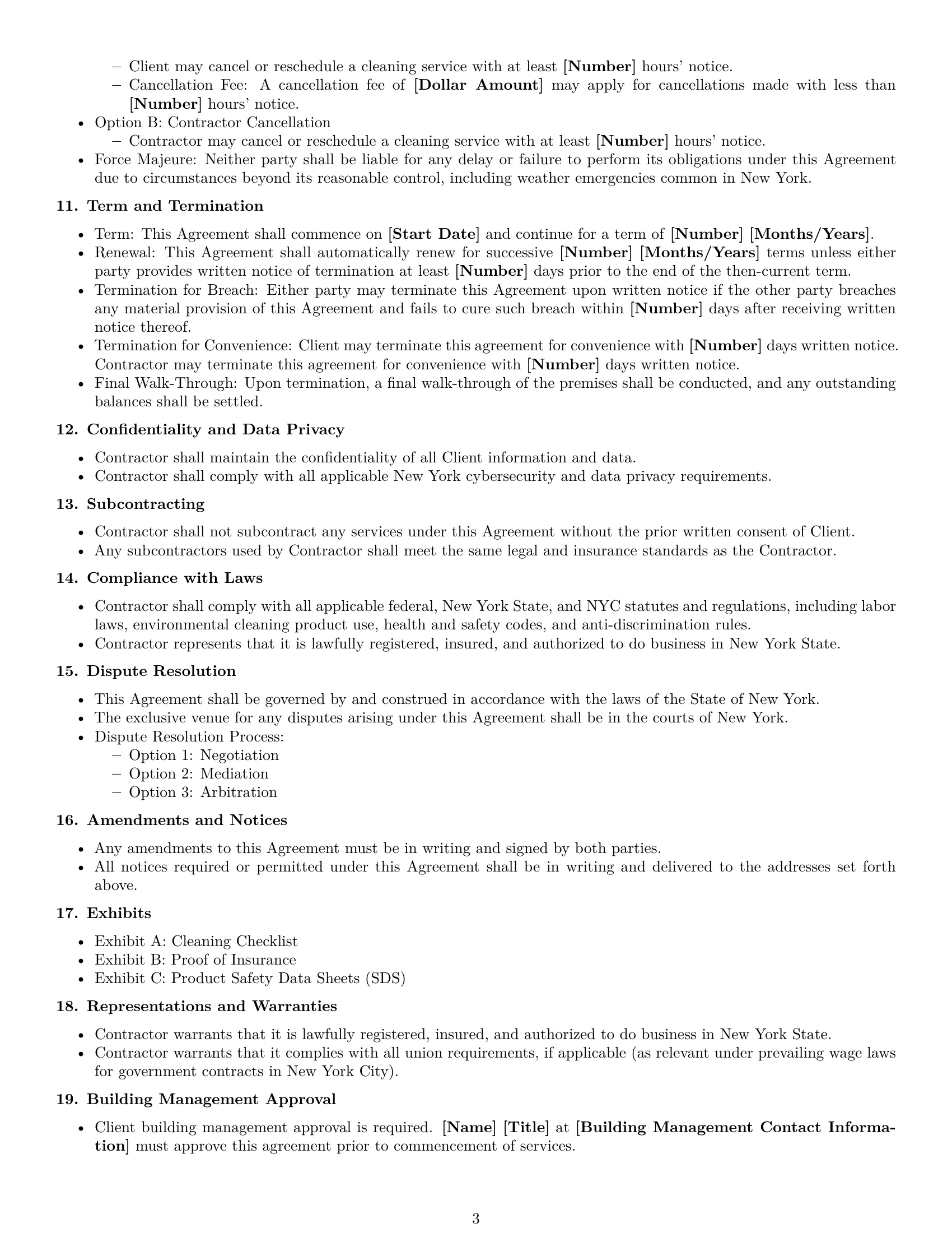 Preview page 3 of Free New York cleaning service contract template