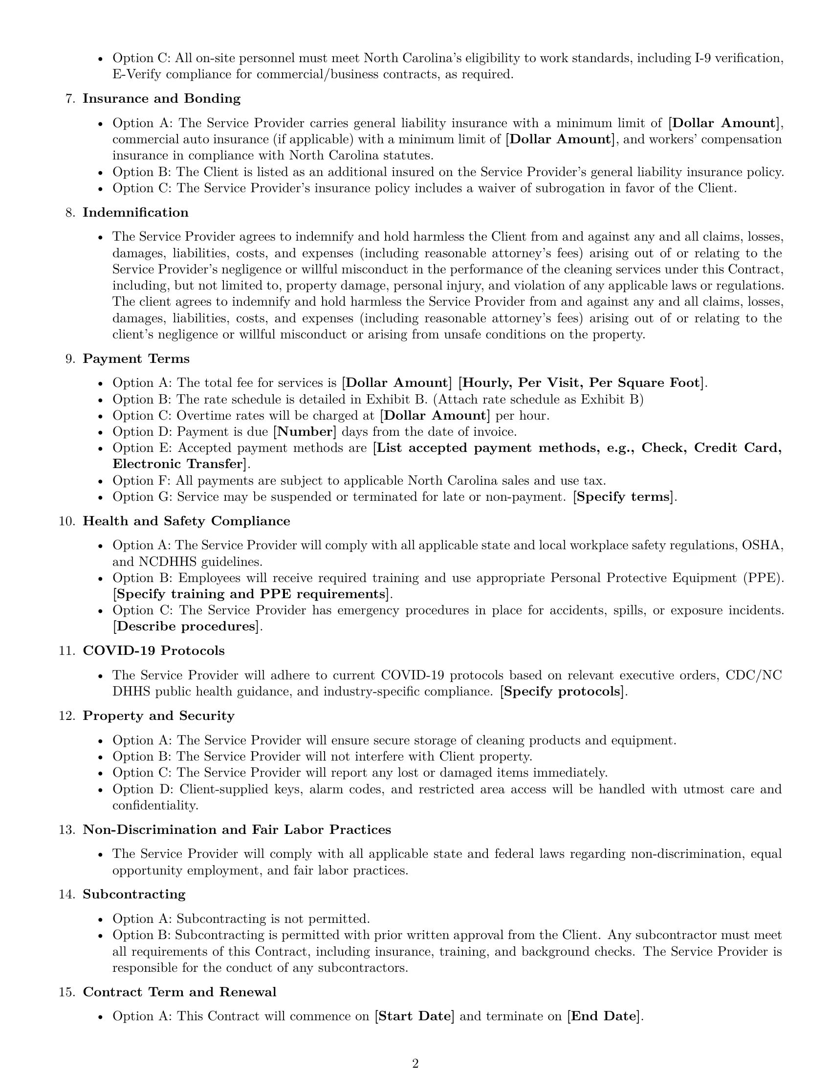Preview page 2 of Free North Carolina cleaning service contract template