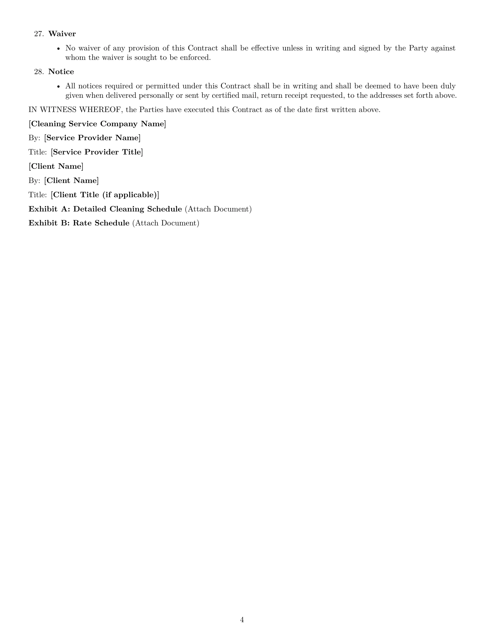 Preview page 4 of Free North Carolina cleaning service contract template