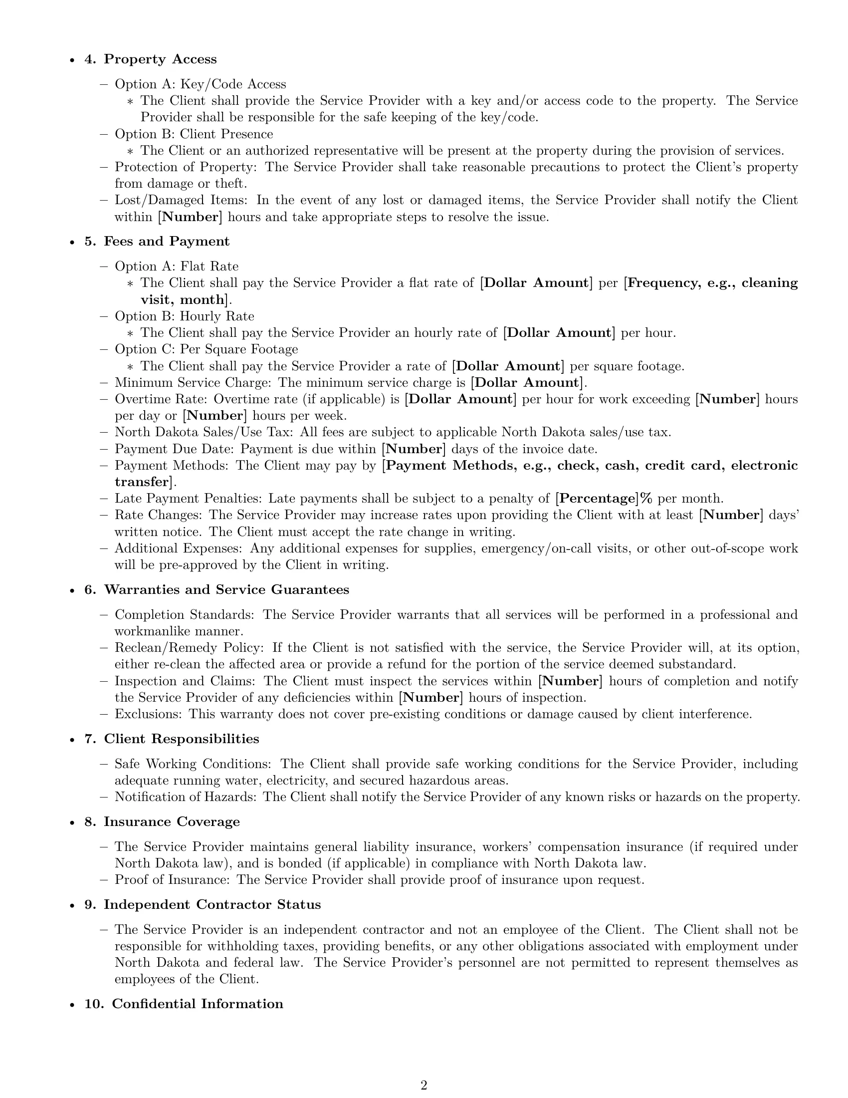 Preview page 2 of Free North Dakota cleaning service contract template