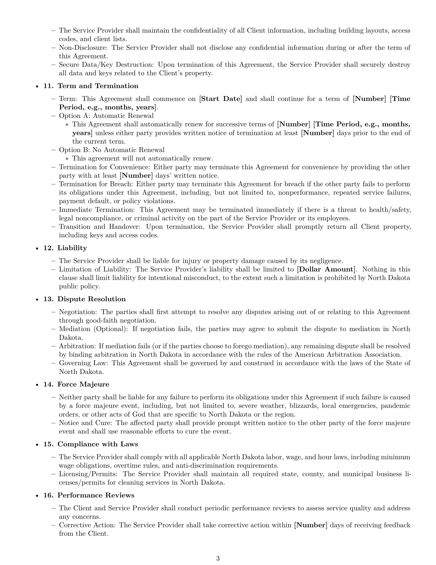 Preview page 3 of Free North Dakota cleaning service contract template