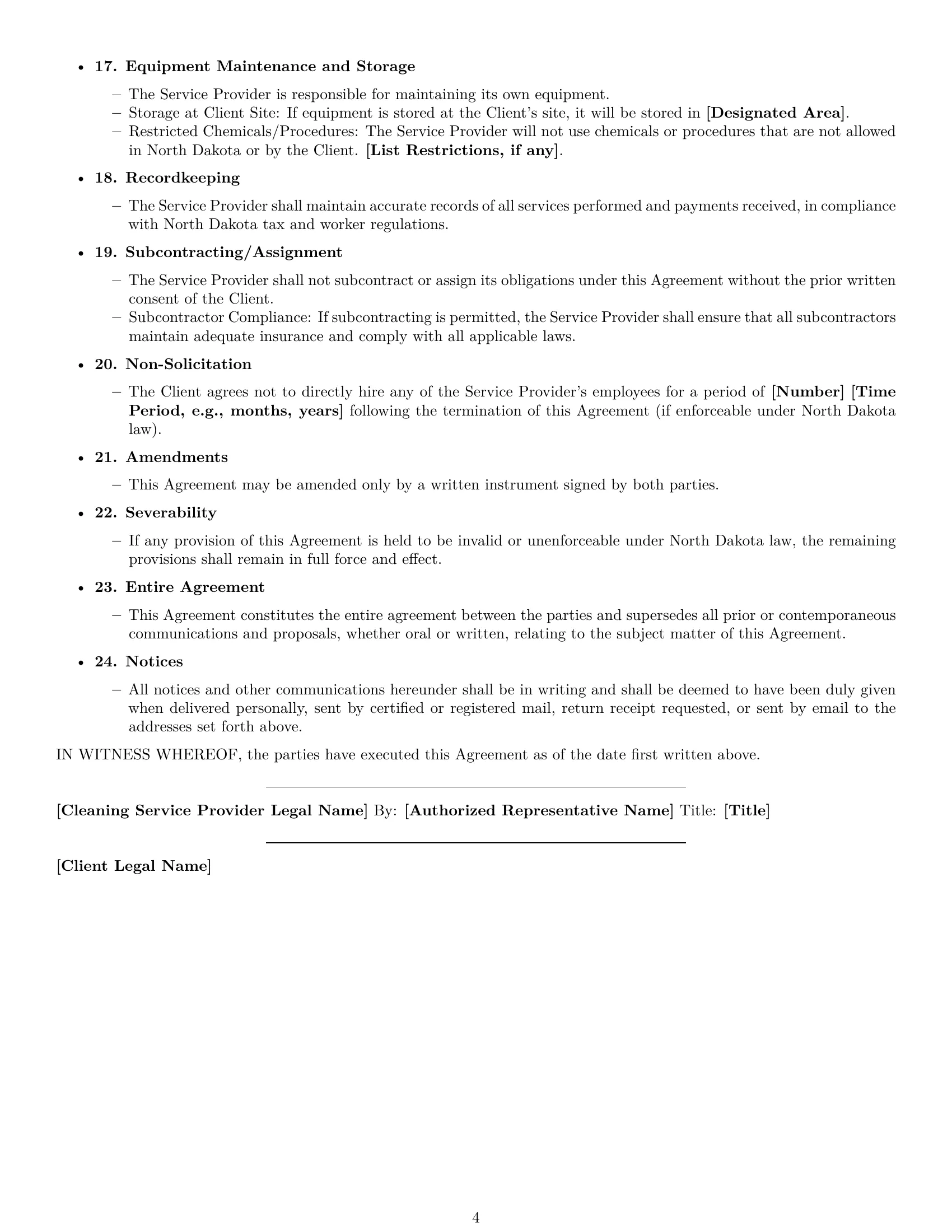 Preview page 4 of Free North Dakota cleaning service contract template