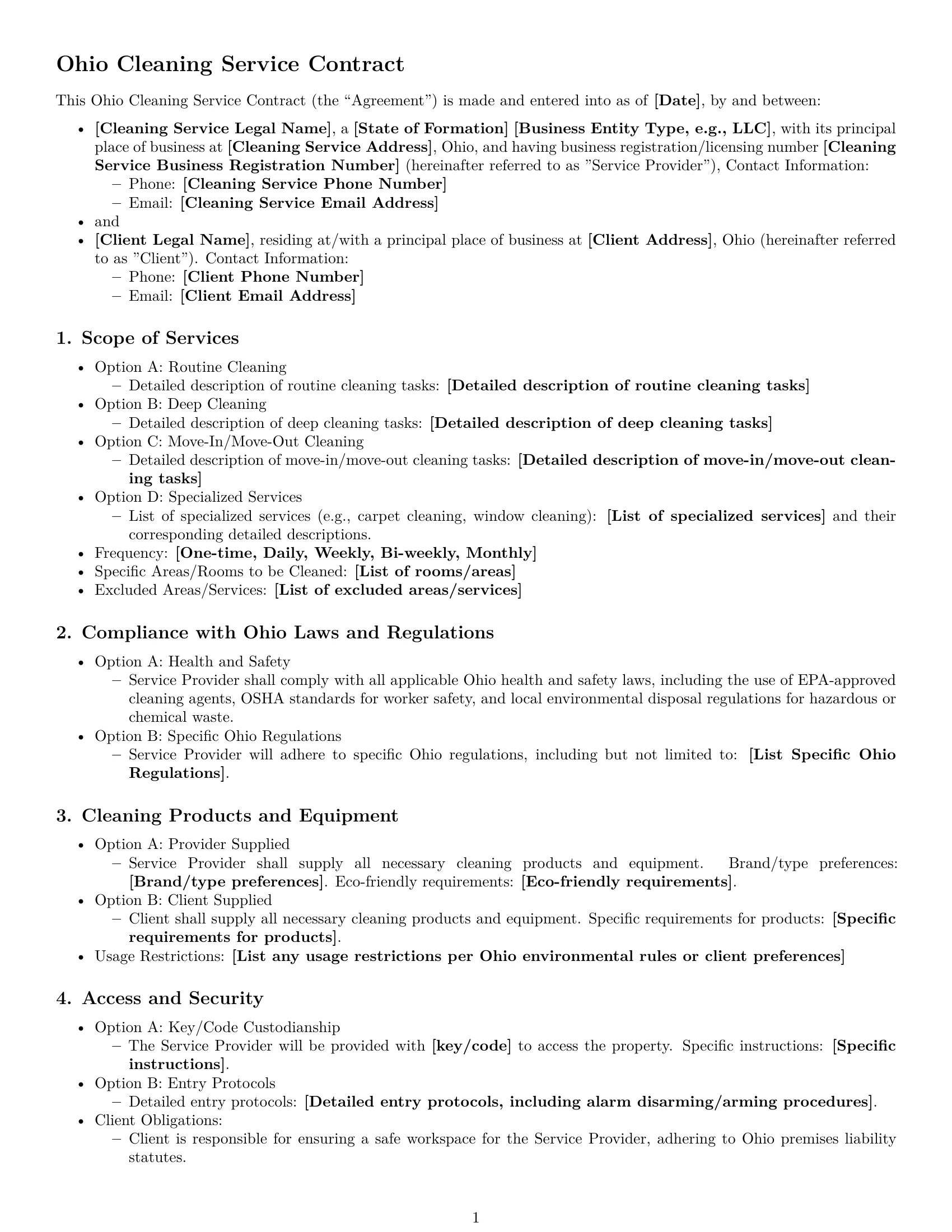 Preview page 1 of Free Ohio cleaning service contract template