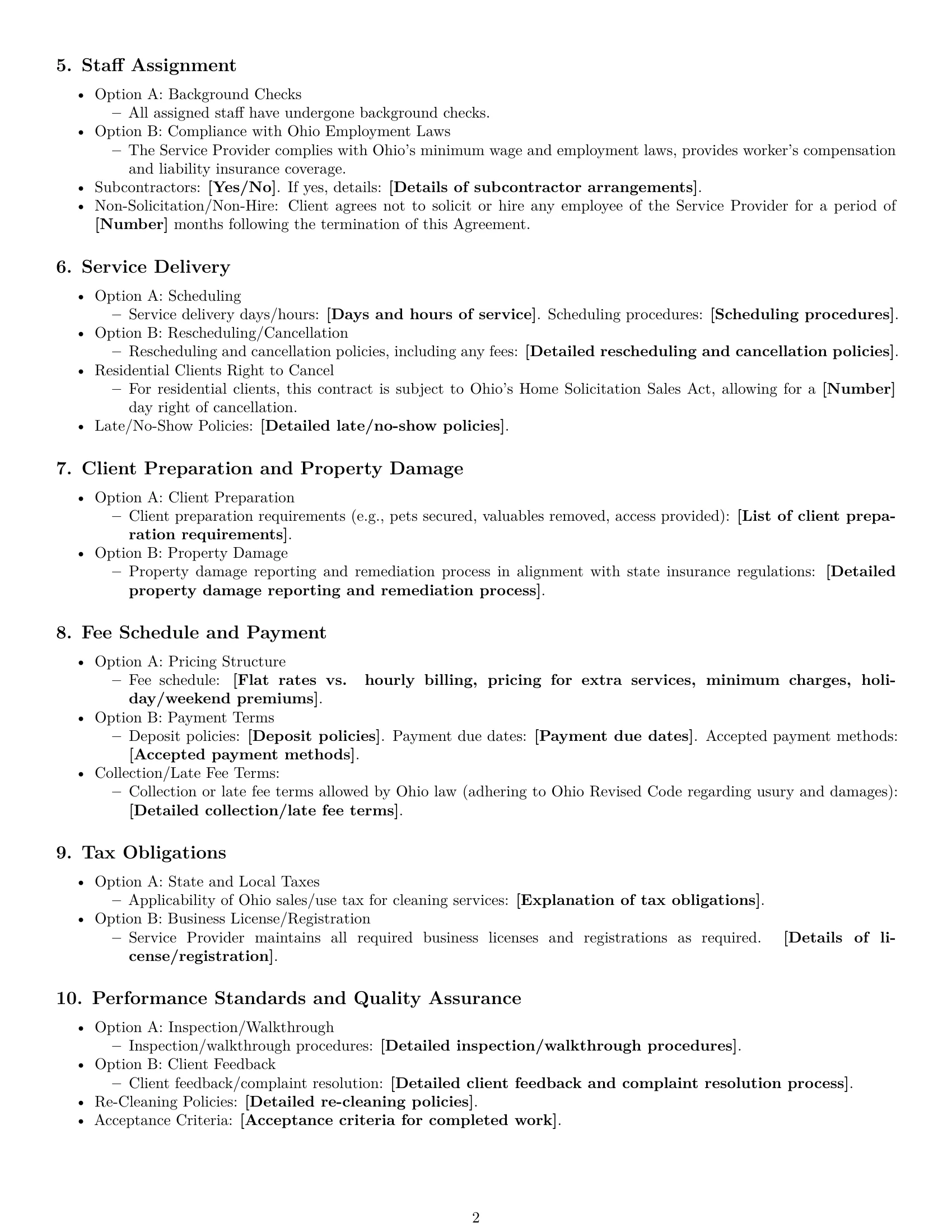 Preview page 2 of Free Ohio cleaning service contract template