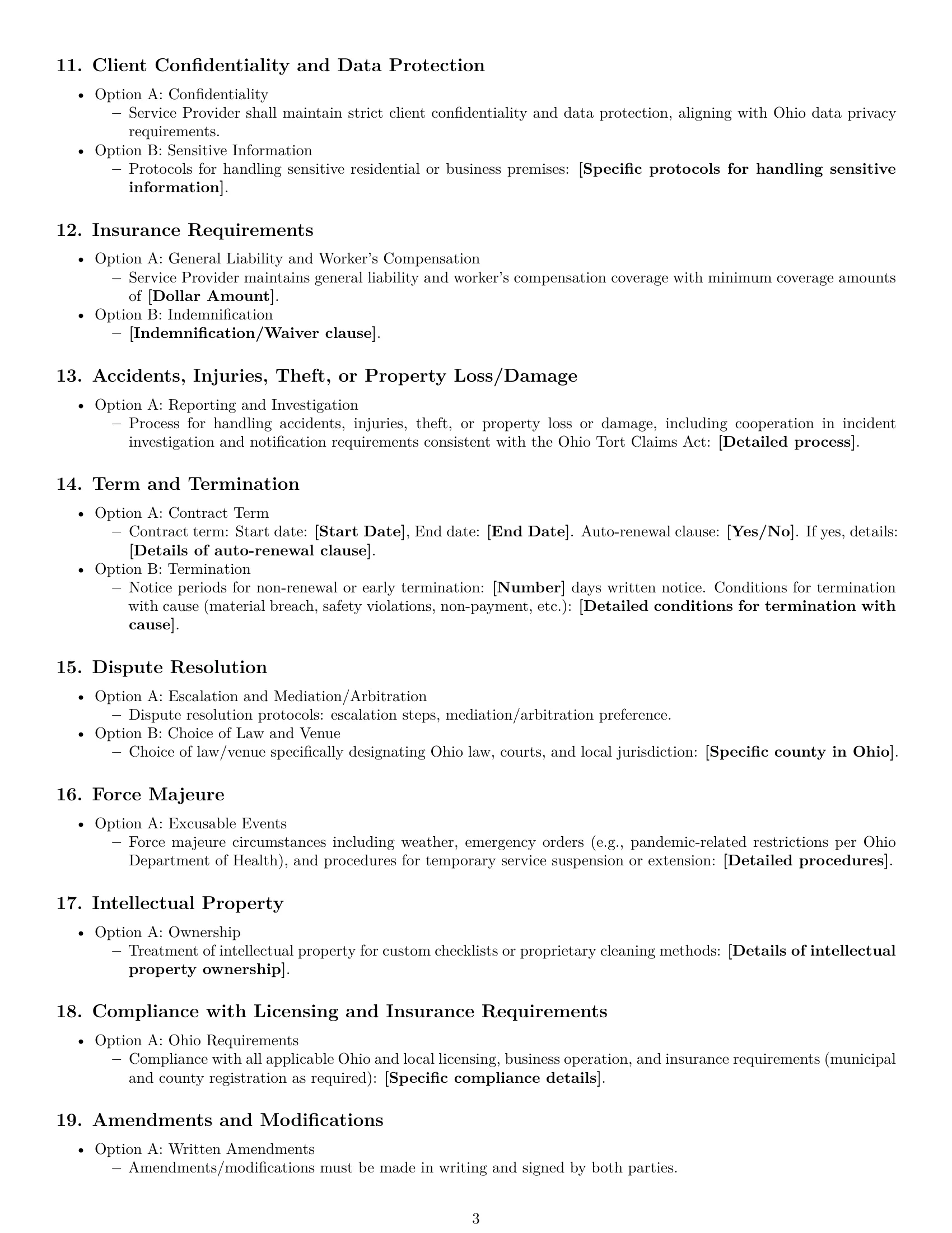 Preview page 3 of Free Ohio cleaning service contract template