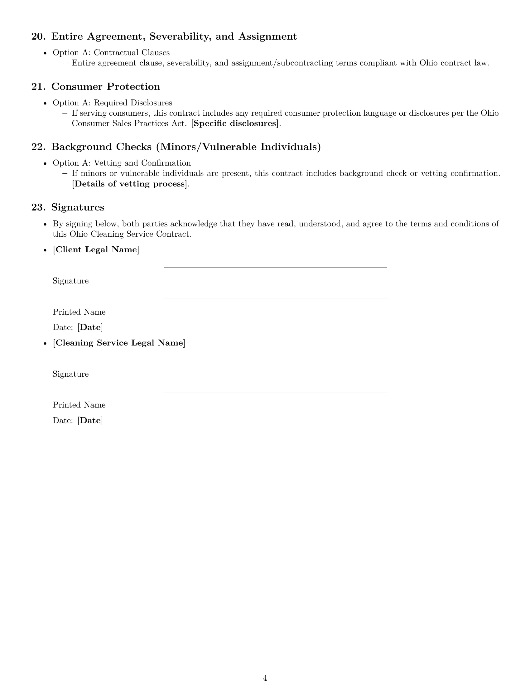Preview page 4 of Free Ohio cleaning service contract template