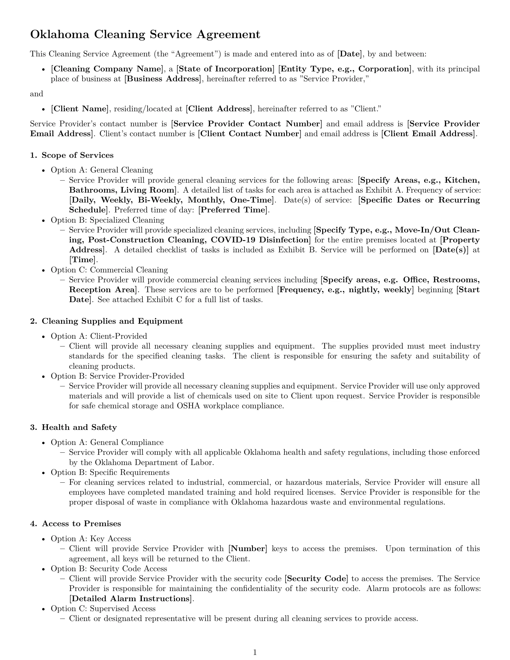 Preview page 1 of Free Oklahoma cleaning service contract template
