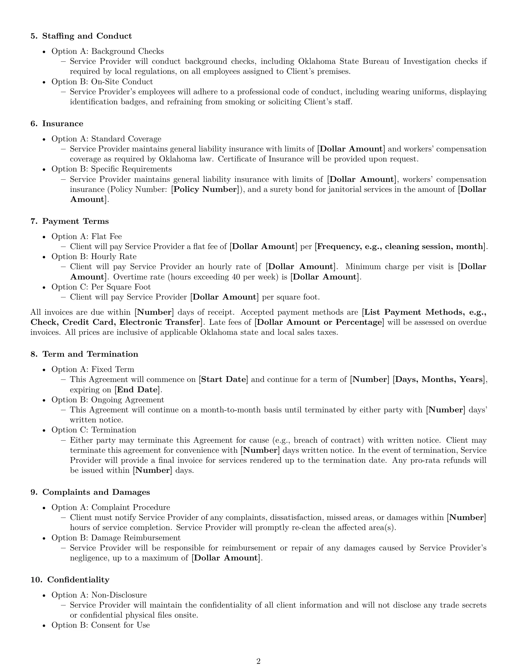 Preview page 2 of Free Oklahoma cleaning service contract template