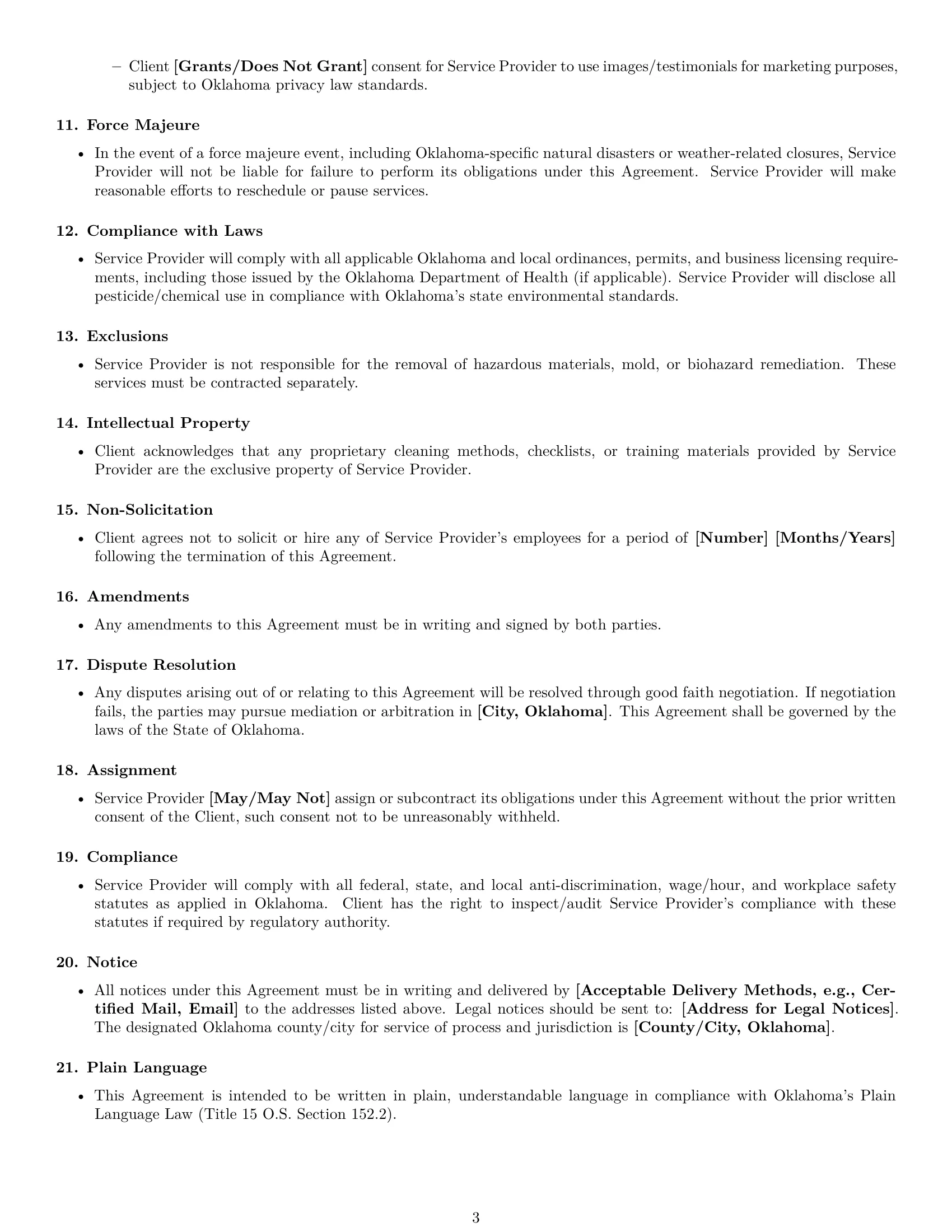 Preview page 3 of Free Oklahoma cleaning service contract template