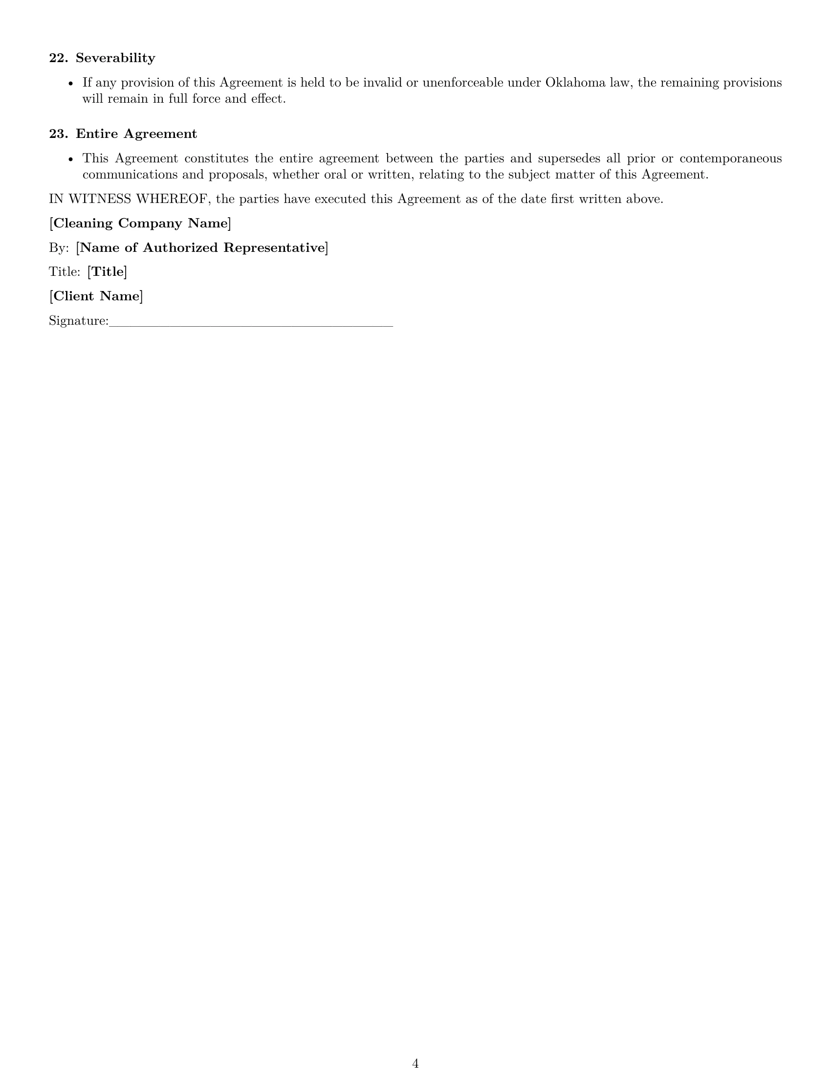 Preview page 4 of Free Oklahoma cleaning service contract template