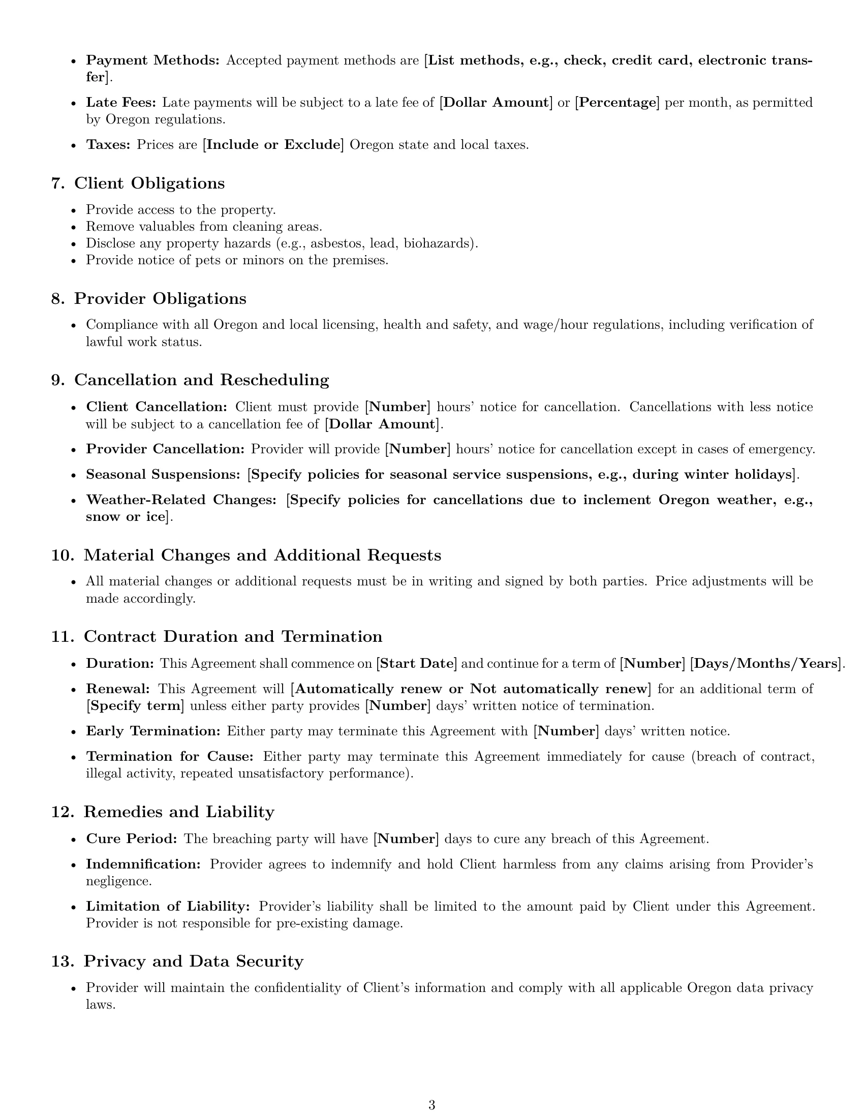 Preview page 3 of Free Oregon cleaning service contract template