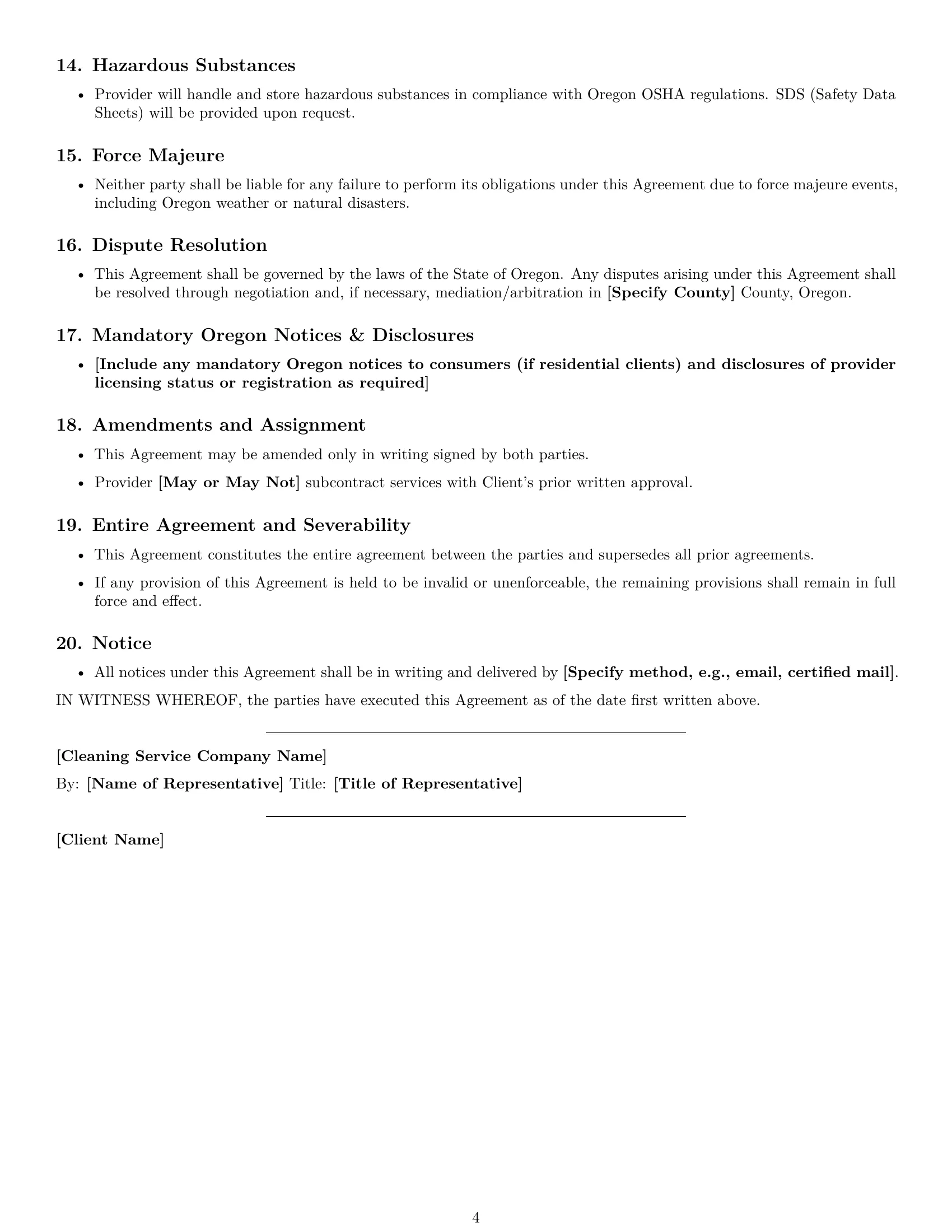 Preview page 4 of Free Oregon cleaning service contract template