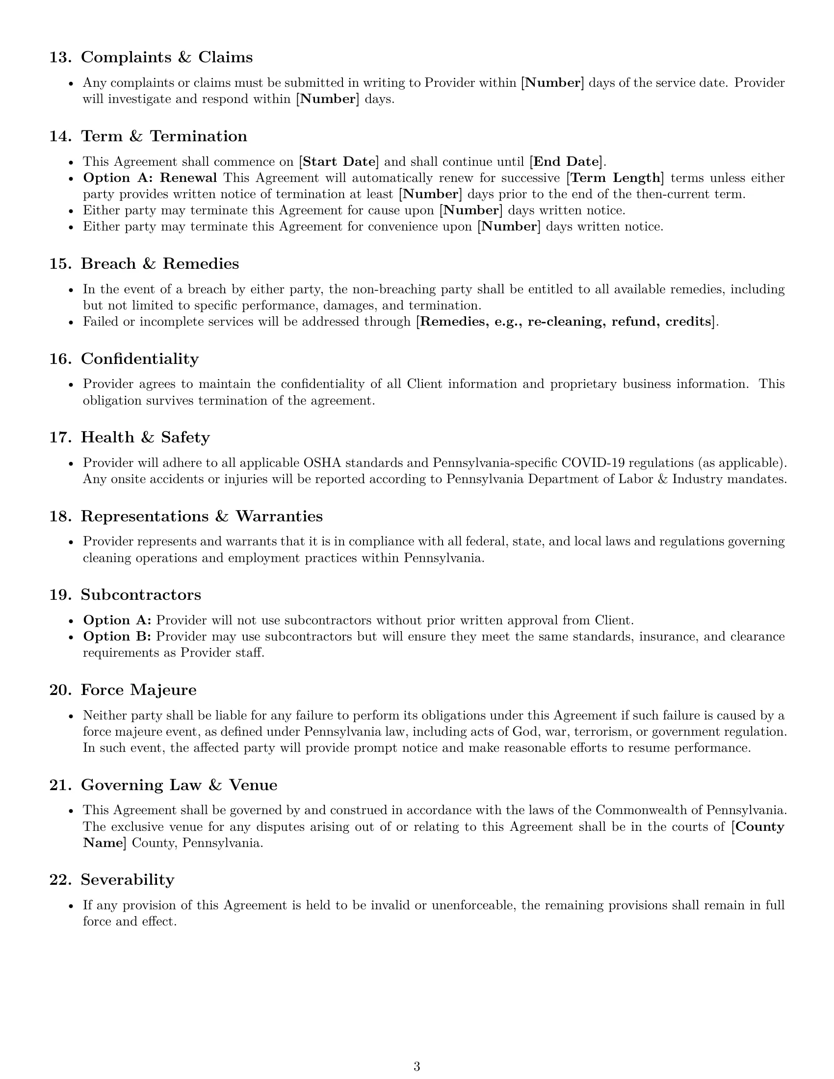 Preview page 3 of Free Pennsylvania cleaning service contract template