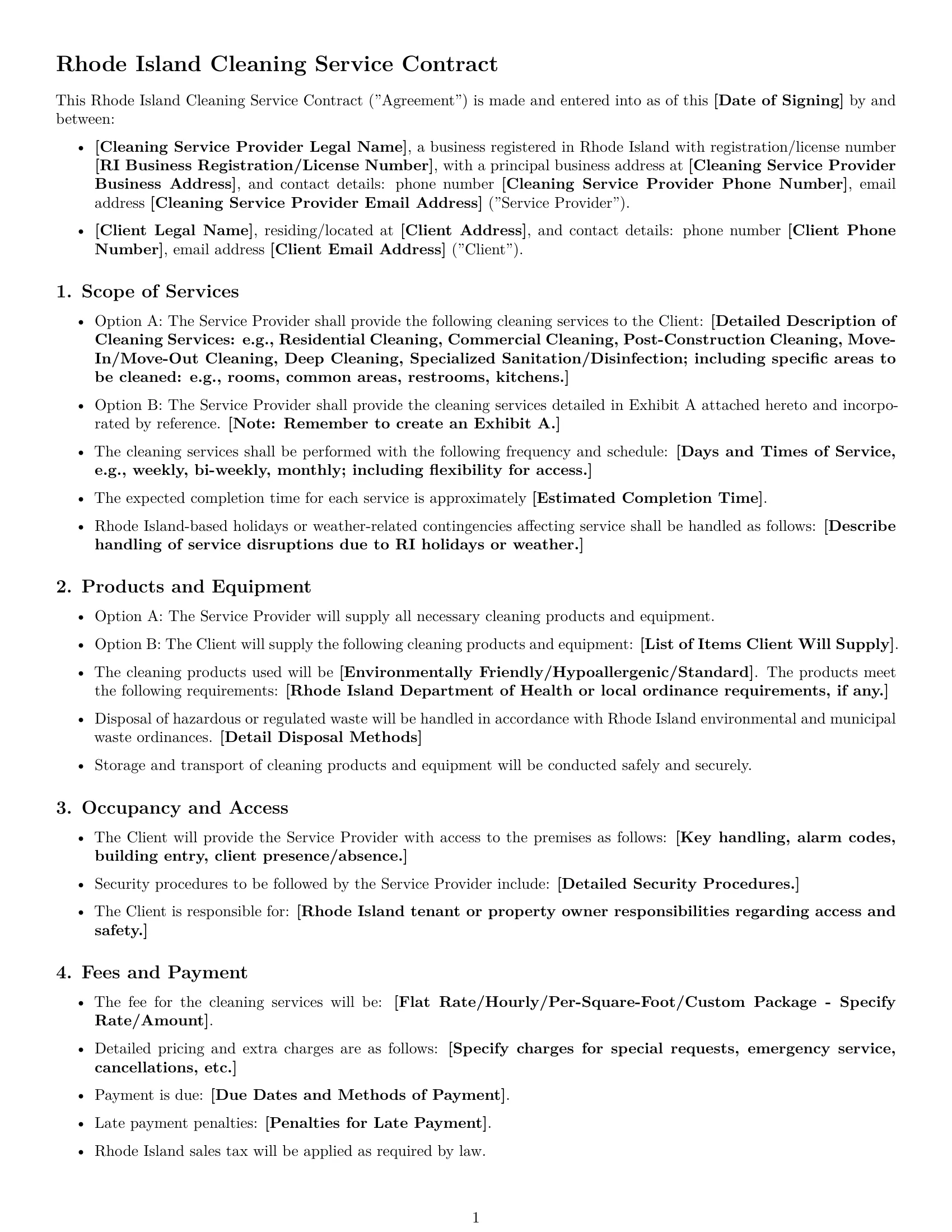 Preview page 1 of Free Rhode Island cleaning service contract template