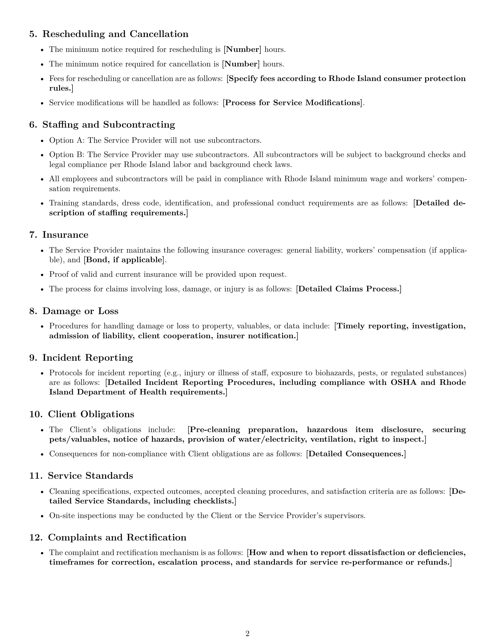 Preview page 2 of Free Rhode Island cleaning service contract template