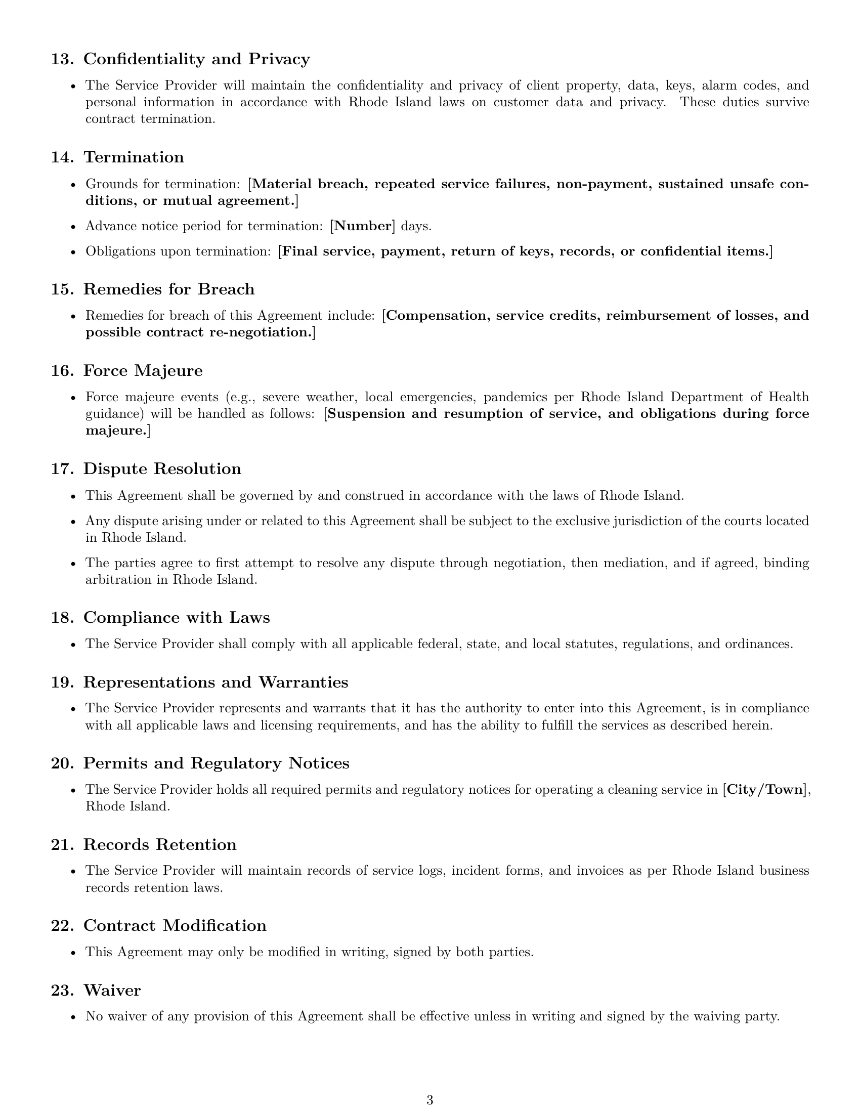 Preview page 3 of Free Rhode Island cleaning service contract template