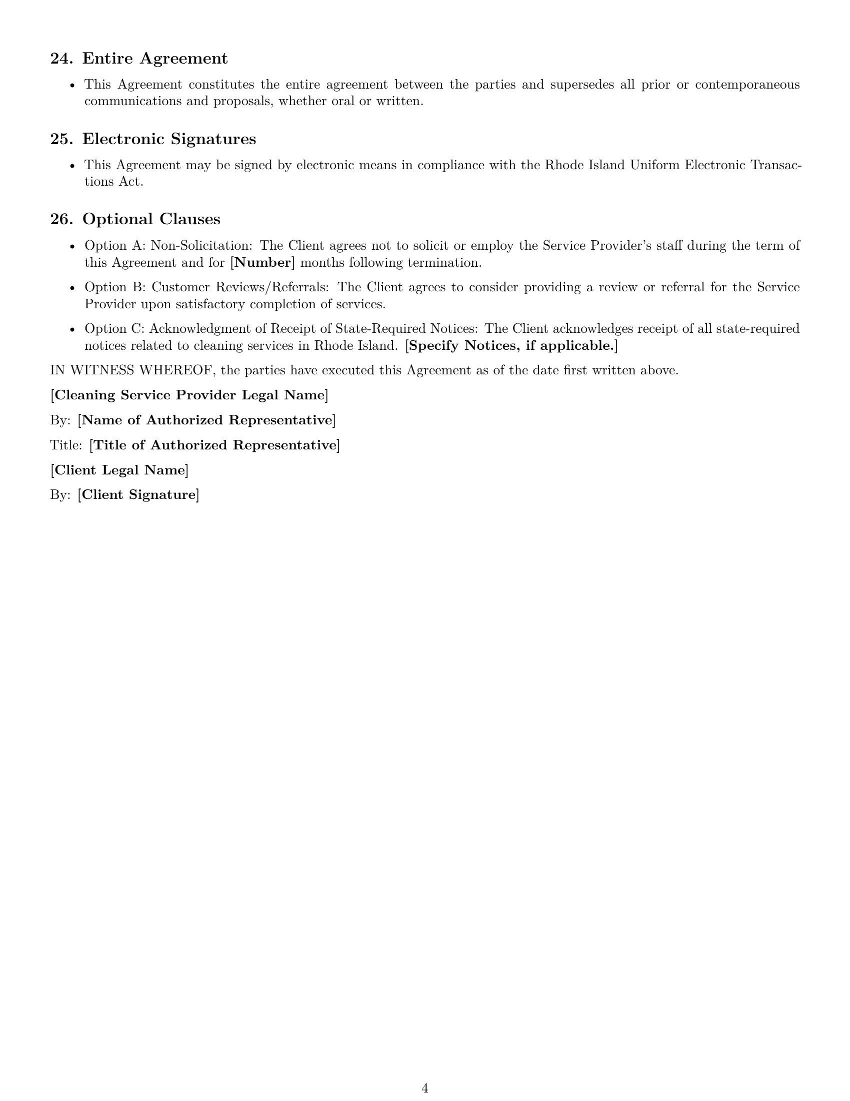 Preview page 4 of Free Rhode Island cleaning service contract template