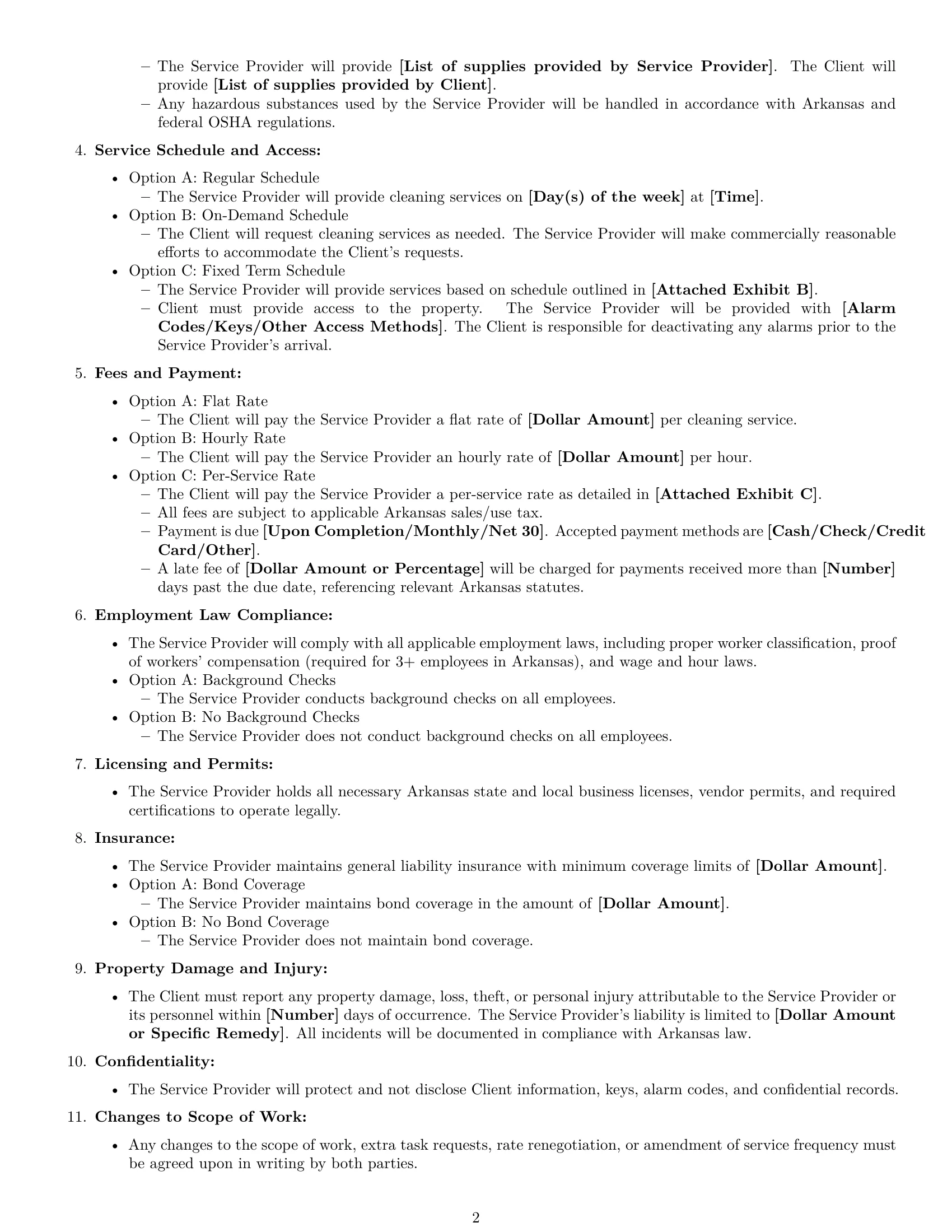 Preview page 2 of Free Arkansas cleaning service contract template