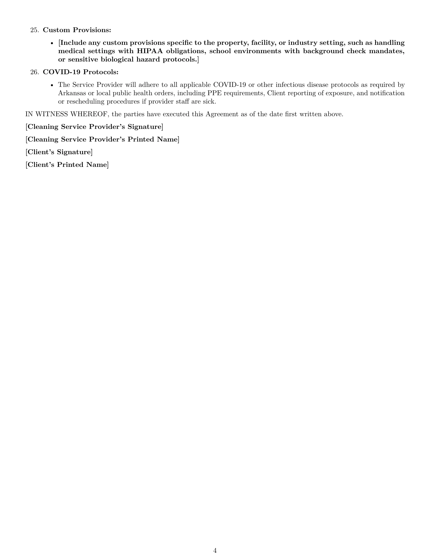 Preview page 4 of Free Arkansas cleaning service contract template