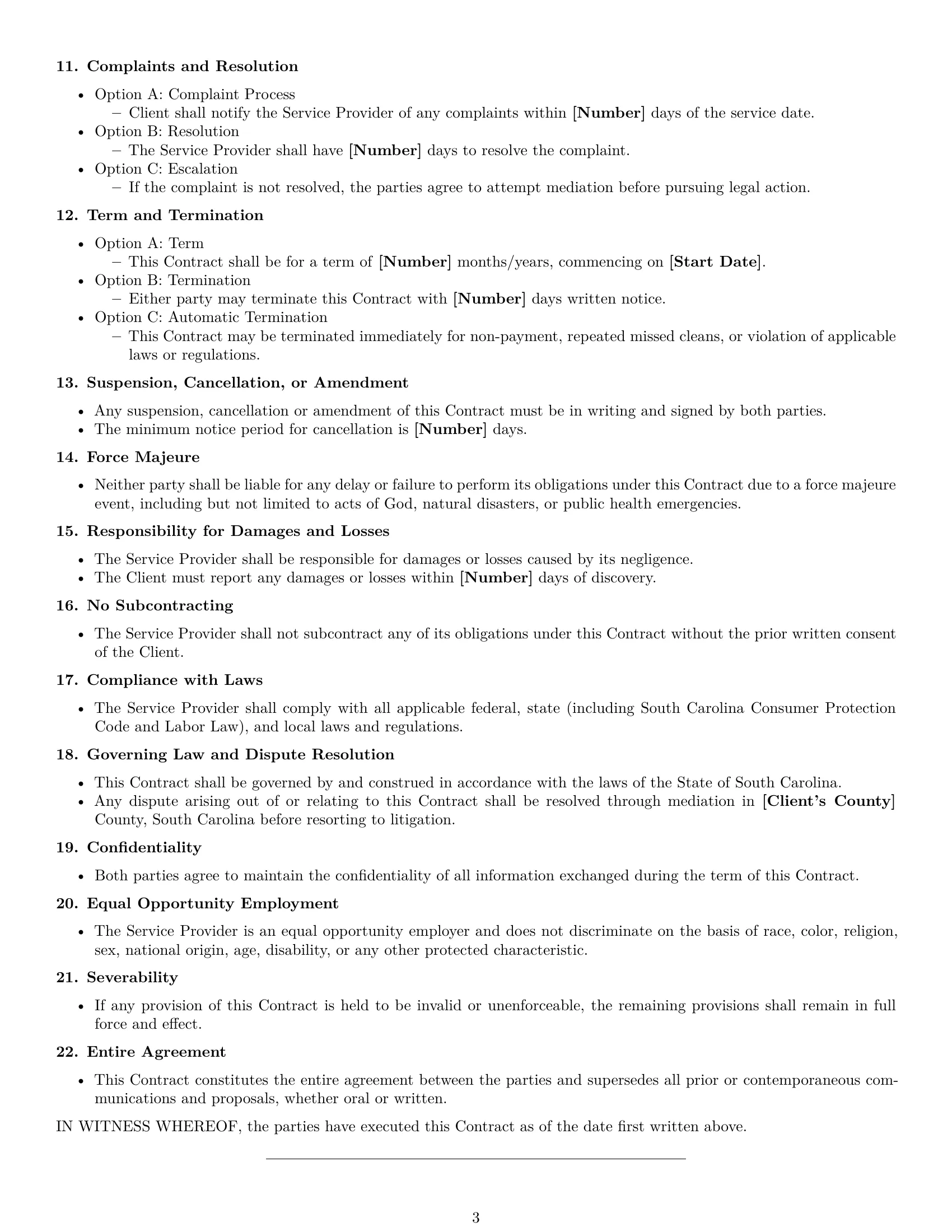 Preview page 3 of Free South Carolina cleaning service contract template