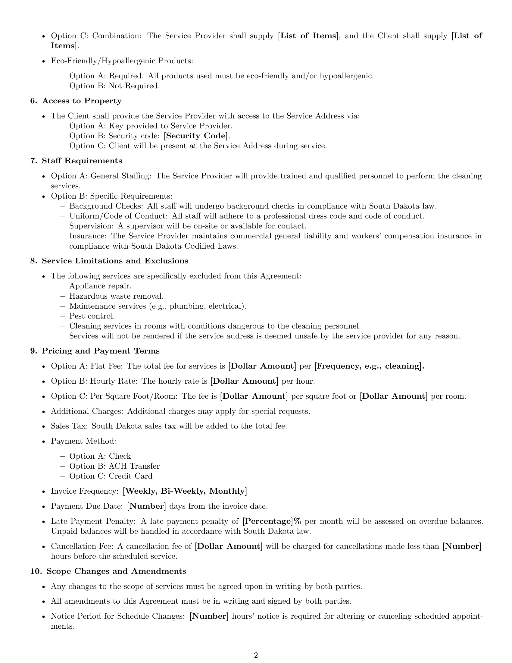 Preview page 2 of Free South Dakota cleaning service contract template