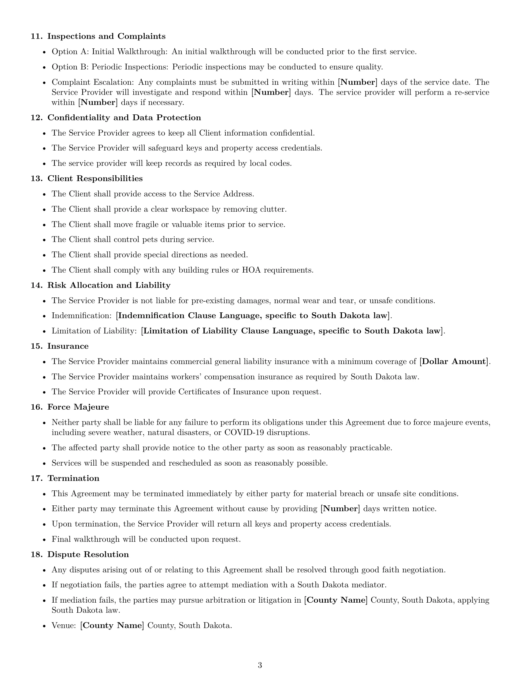 Preview page 3 of Free South Dakota cleaning service contract template