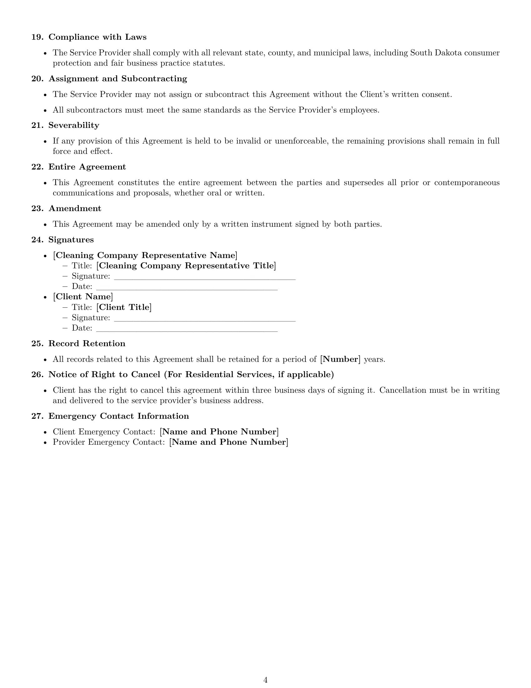 Preview page 4 of Free South Dakota cleaning service contract template