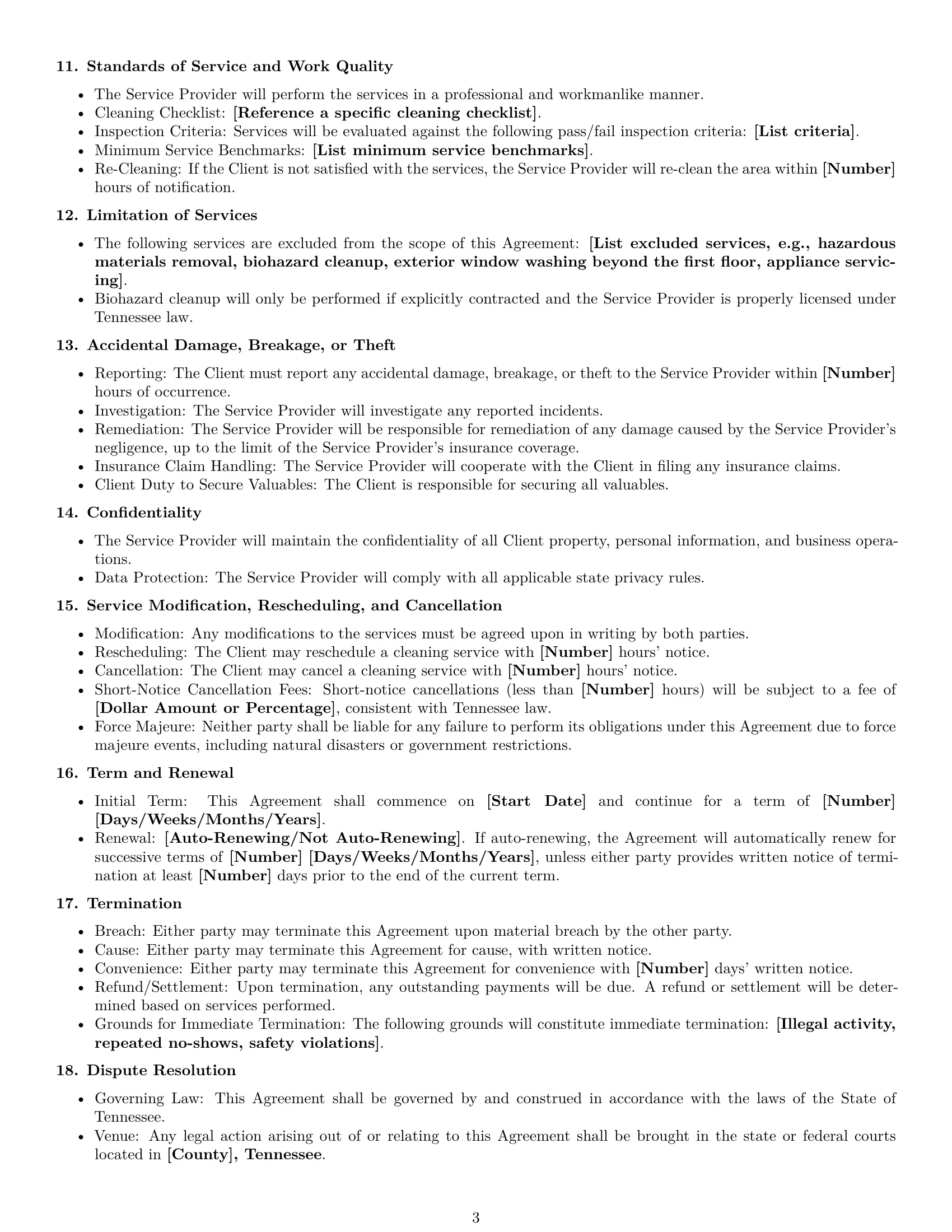 Preview page 3 of Free Tennessee cleaning service contract template