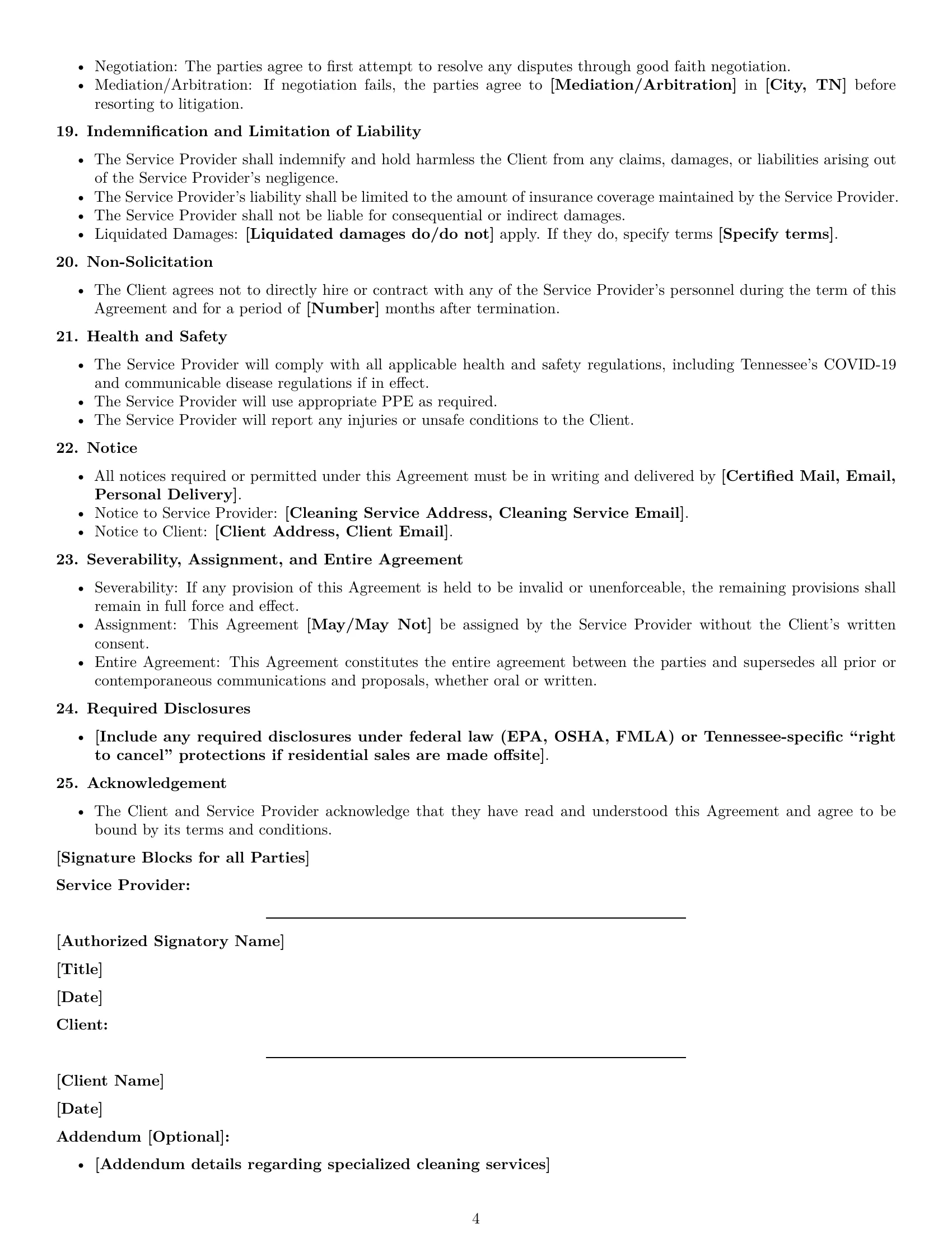 Preview page 4 of Free Tennessee cleaning service contract template