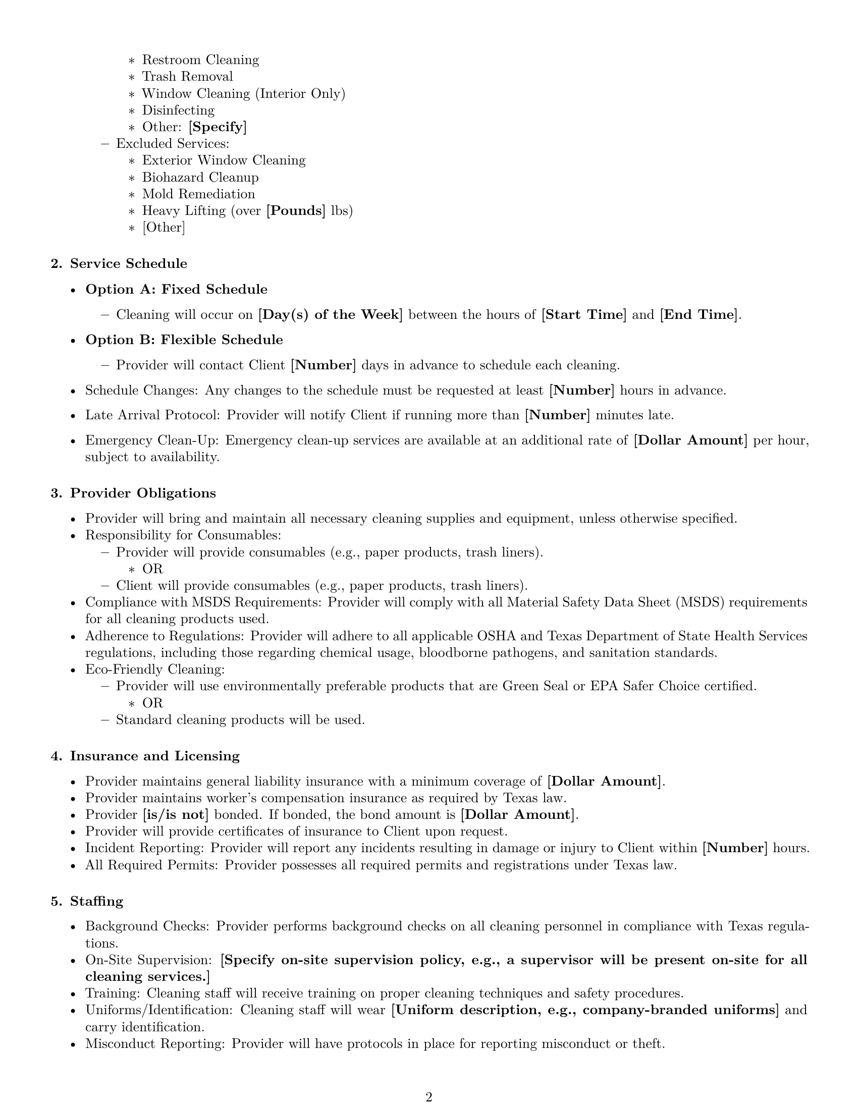 Preview page 2 of Free Texas cleaning service contract template