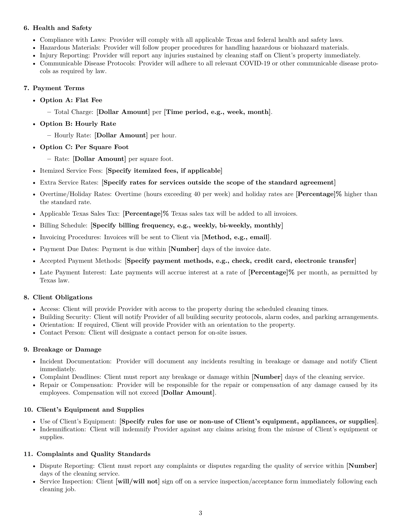 Preview page 3 of Free Texas cleaning service contract template