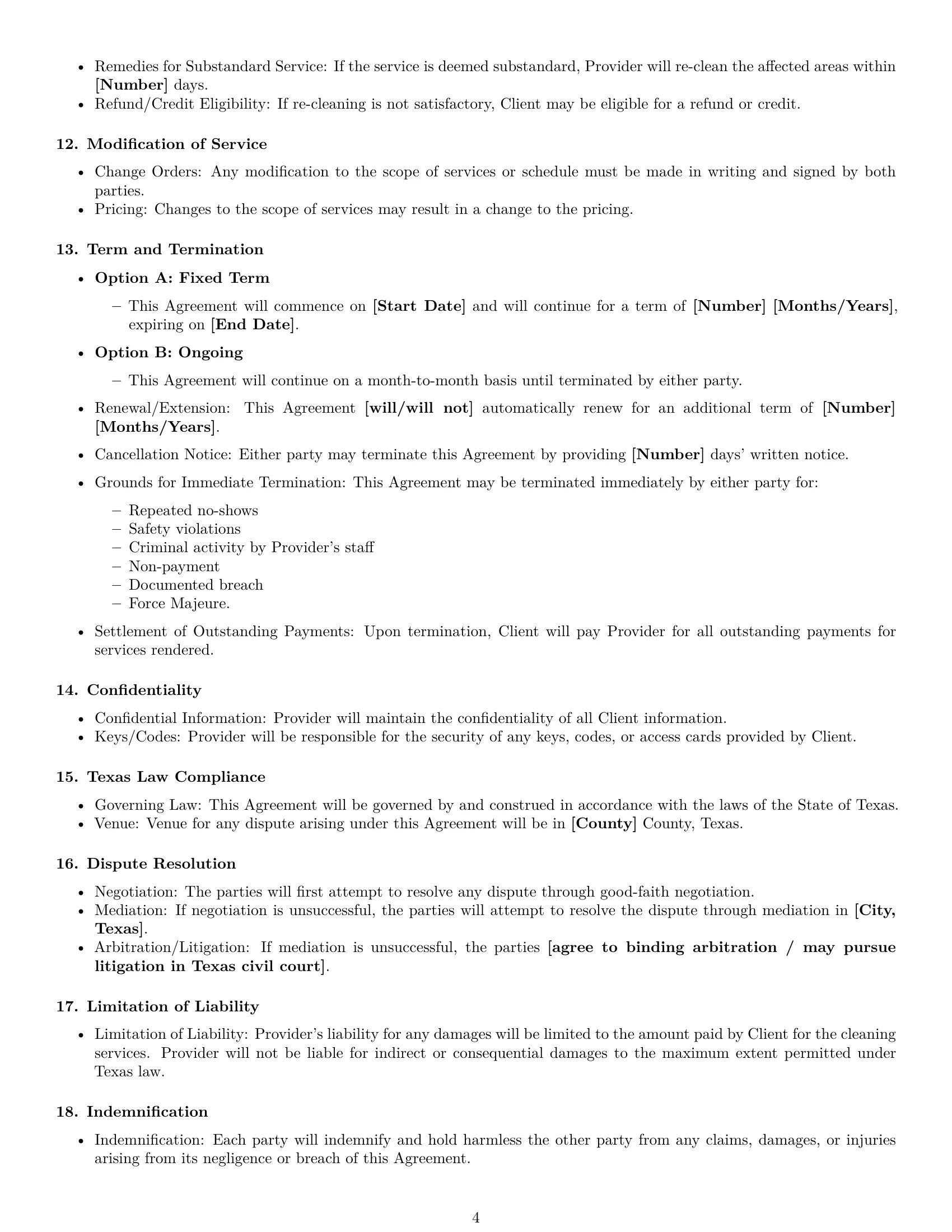 Preview page 4 of Free Texas cleaning service contract template