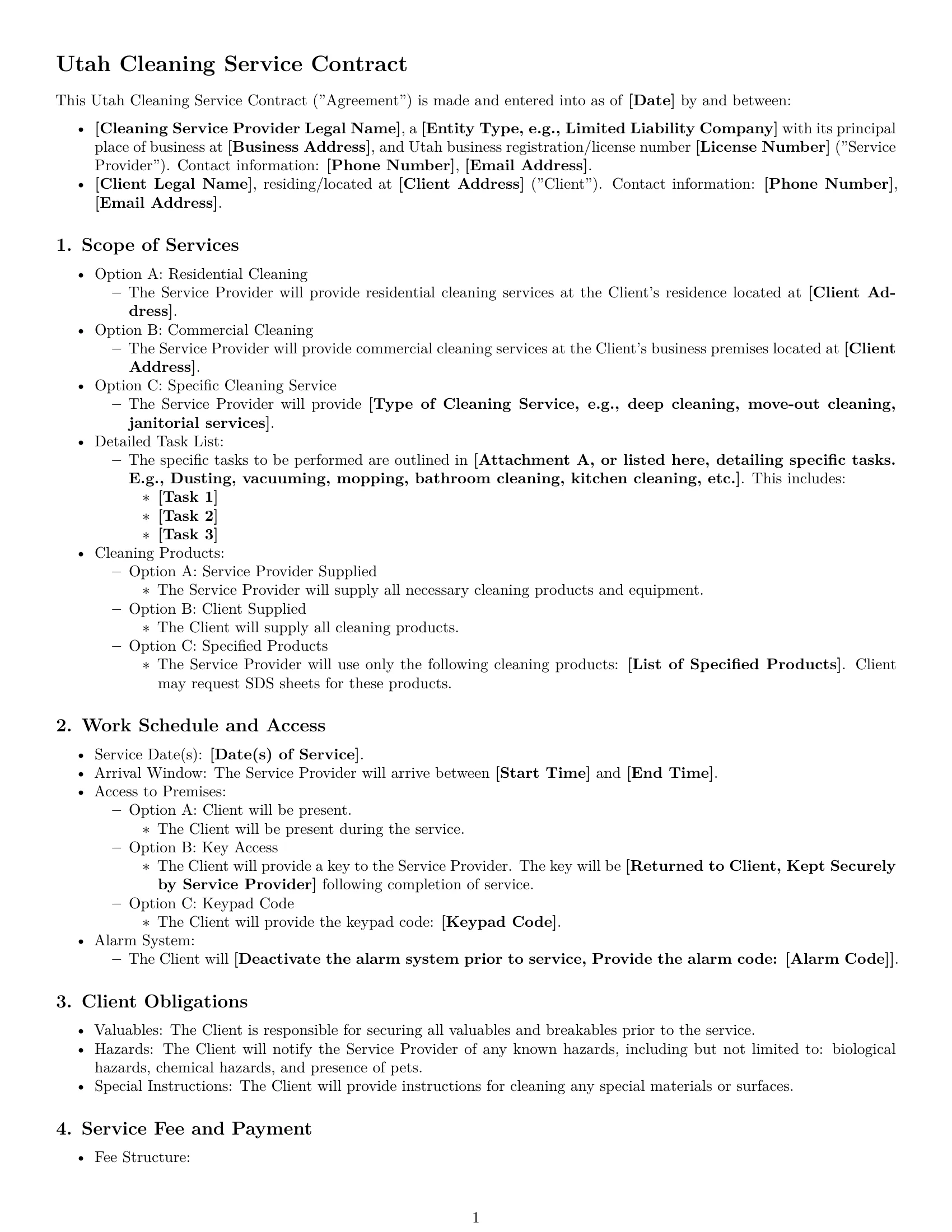 Preview page 1 of Free Utah cleaning service contract template