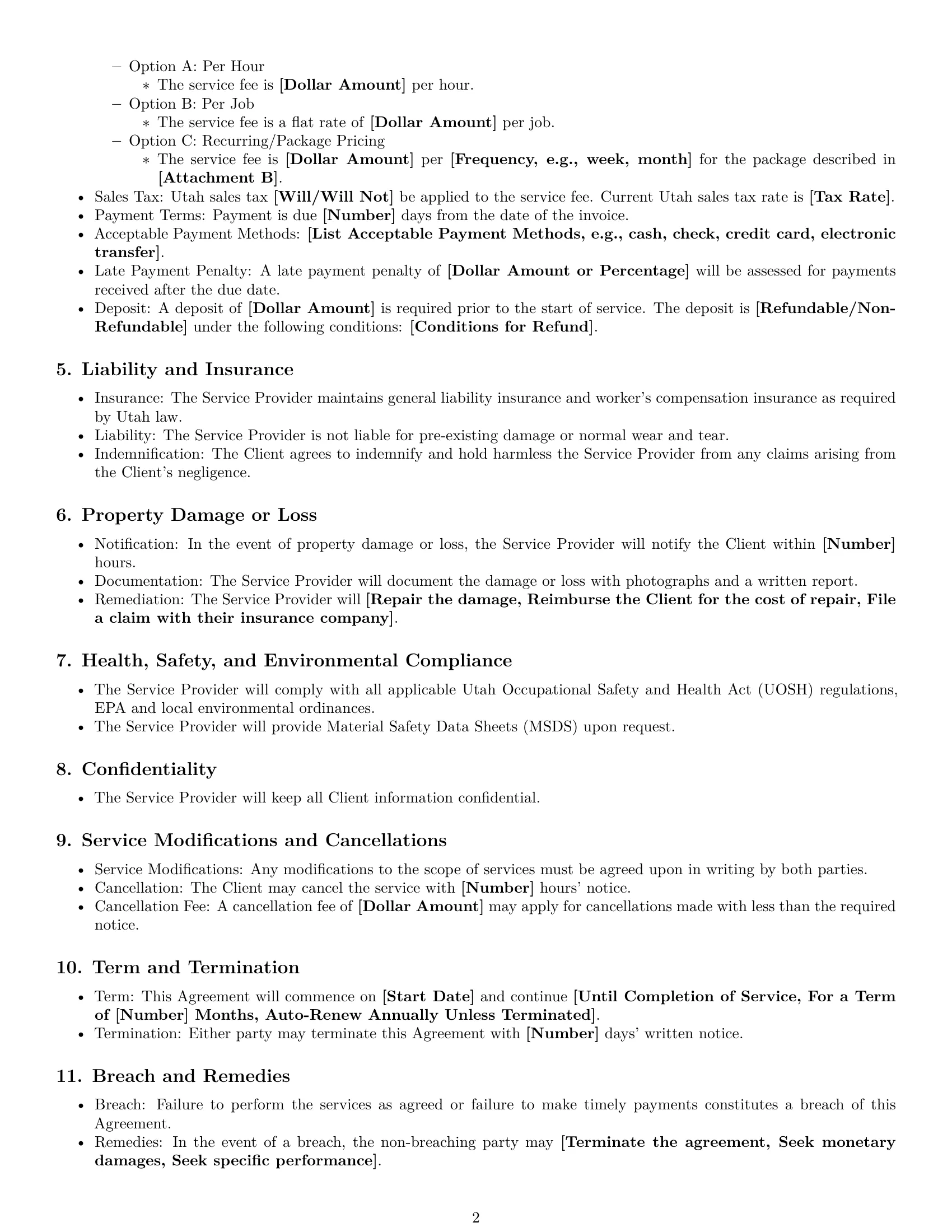 Preview page 2 of Free Utah cleaning service contract template