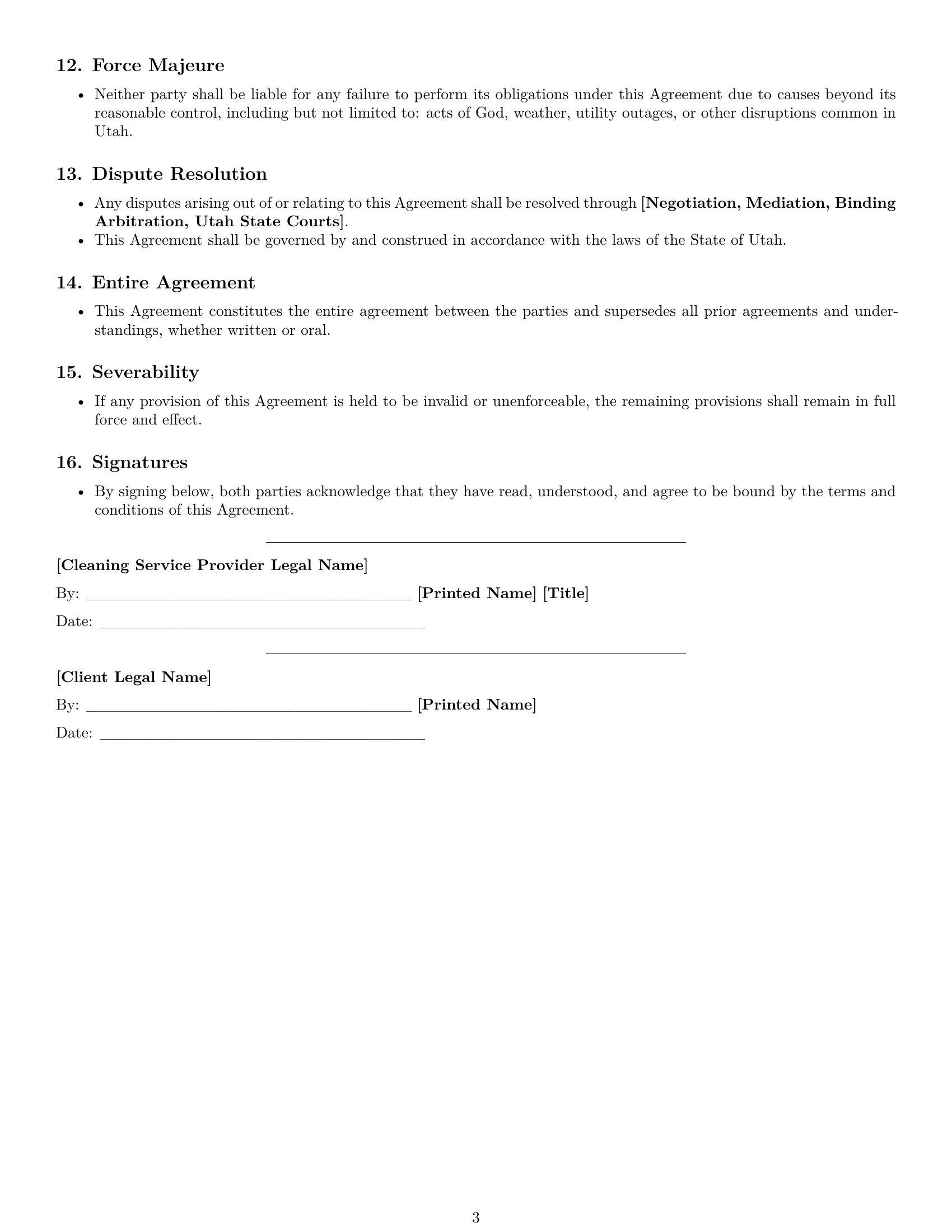 Preview page 3 of Free Utah cleaning service contract template
