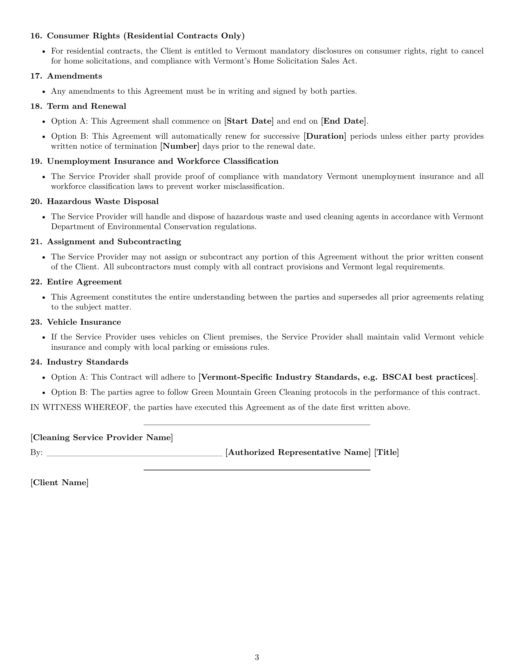 Preview page 3 of Free Vermont cleaning service contract template